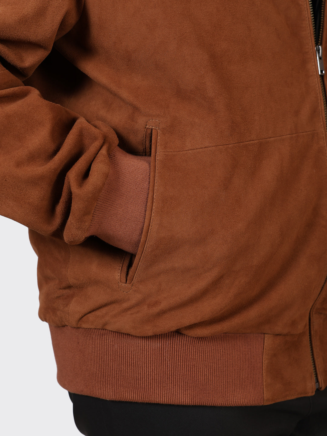 MENS COLLEGE SUEDE LEATHER JACKET-NAUGAT