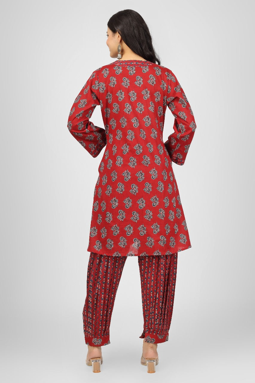 FLORAL WINE KURTA PYJAMA SET