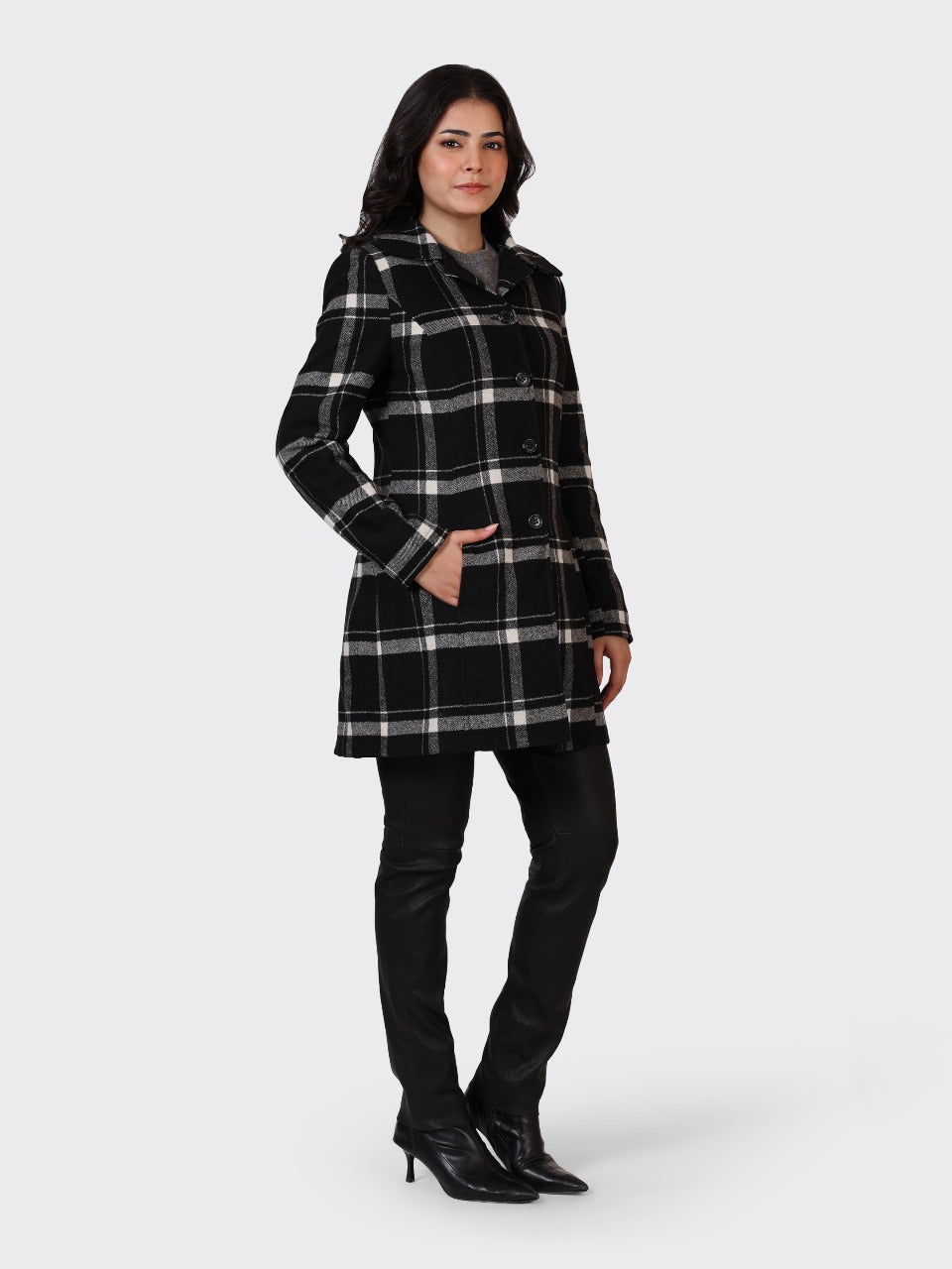 LADIES WOOLEN JACKET-CHECK