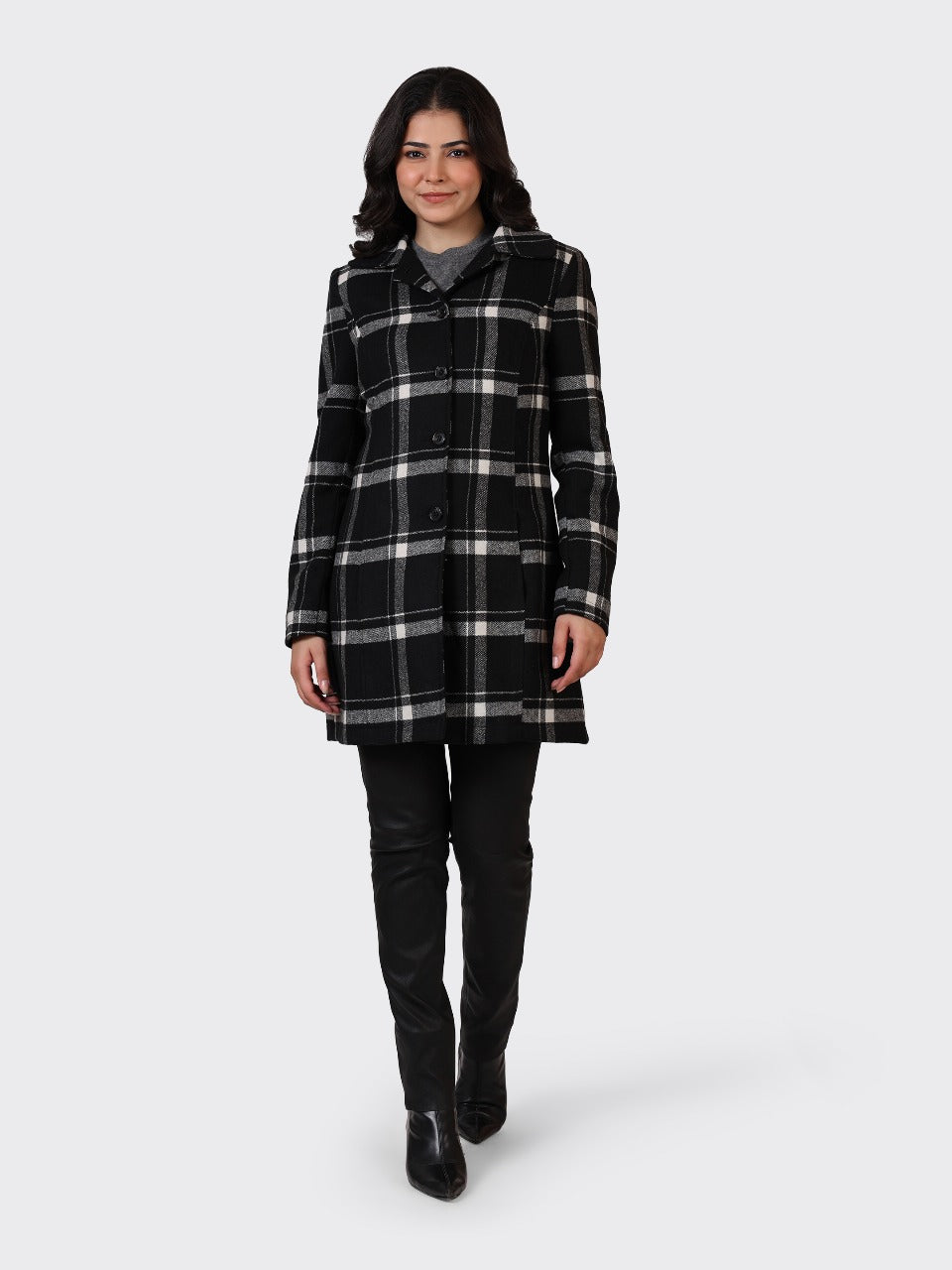 LADIES WOOLEN JACKET-CHECK