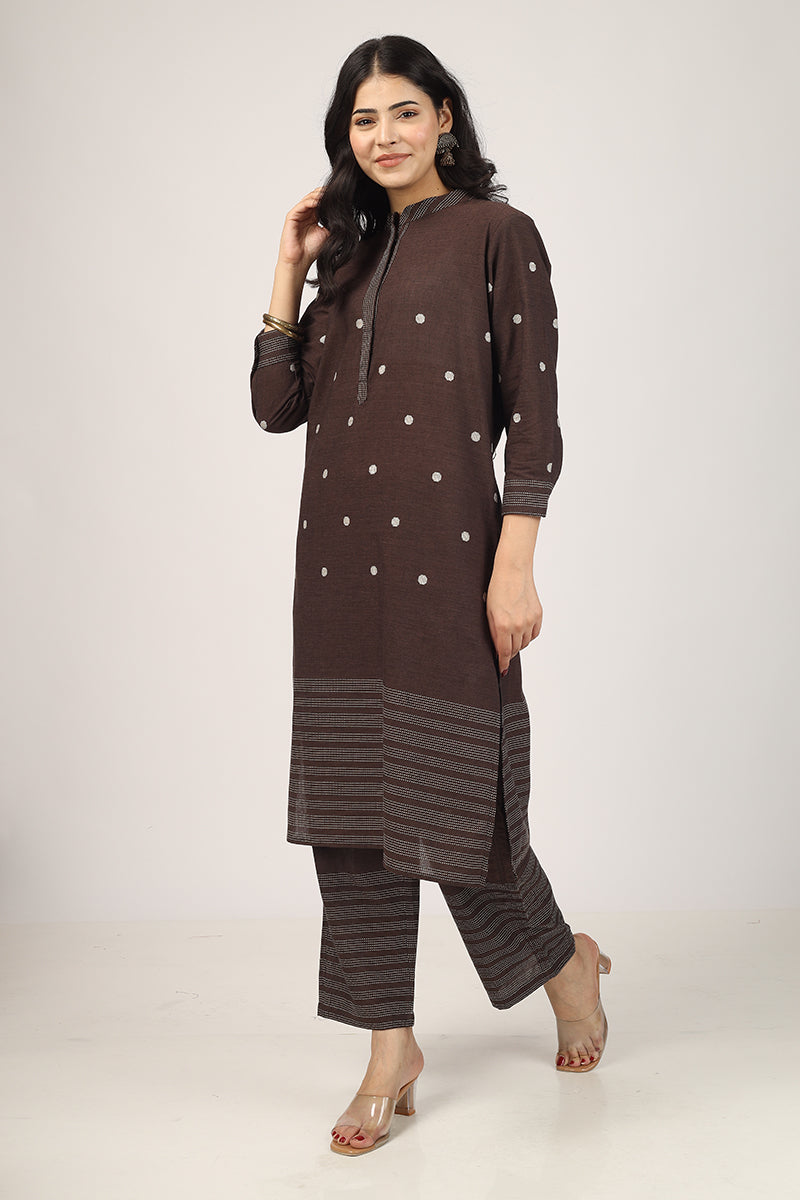 100% Cotton Brown Kurta Pyjama Set