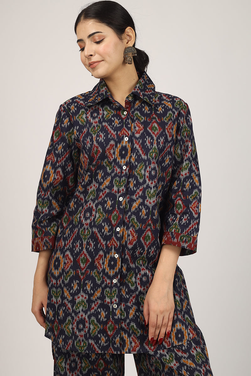 LONG SHIRT IKAT BLUE Pyjama Set