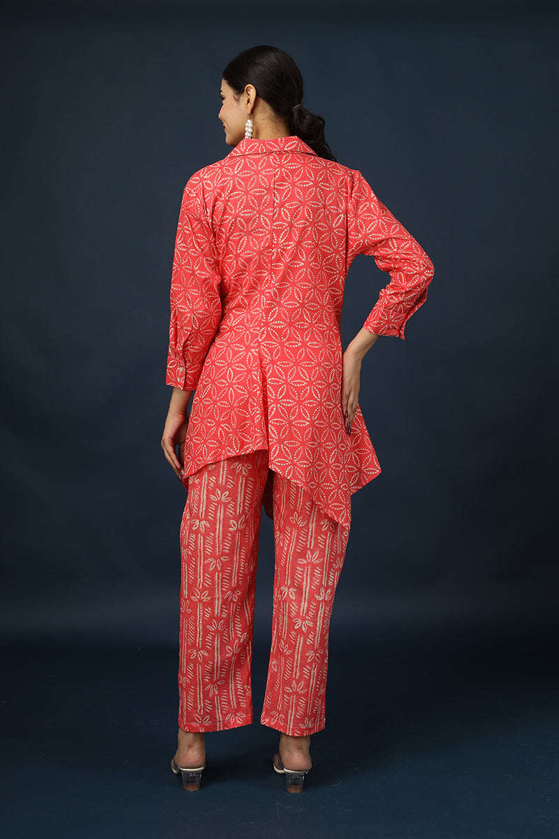 100% Cotton Muslin Floral Red Kurta Pyjama Set