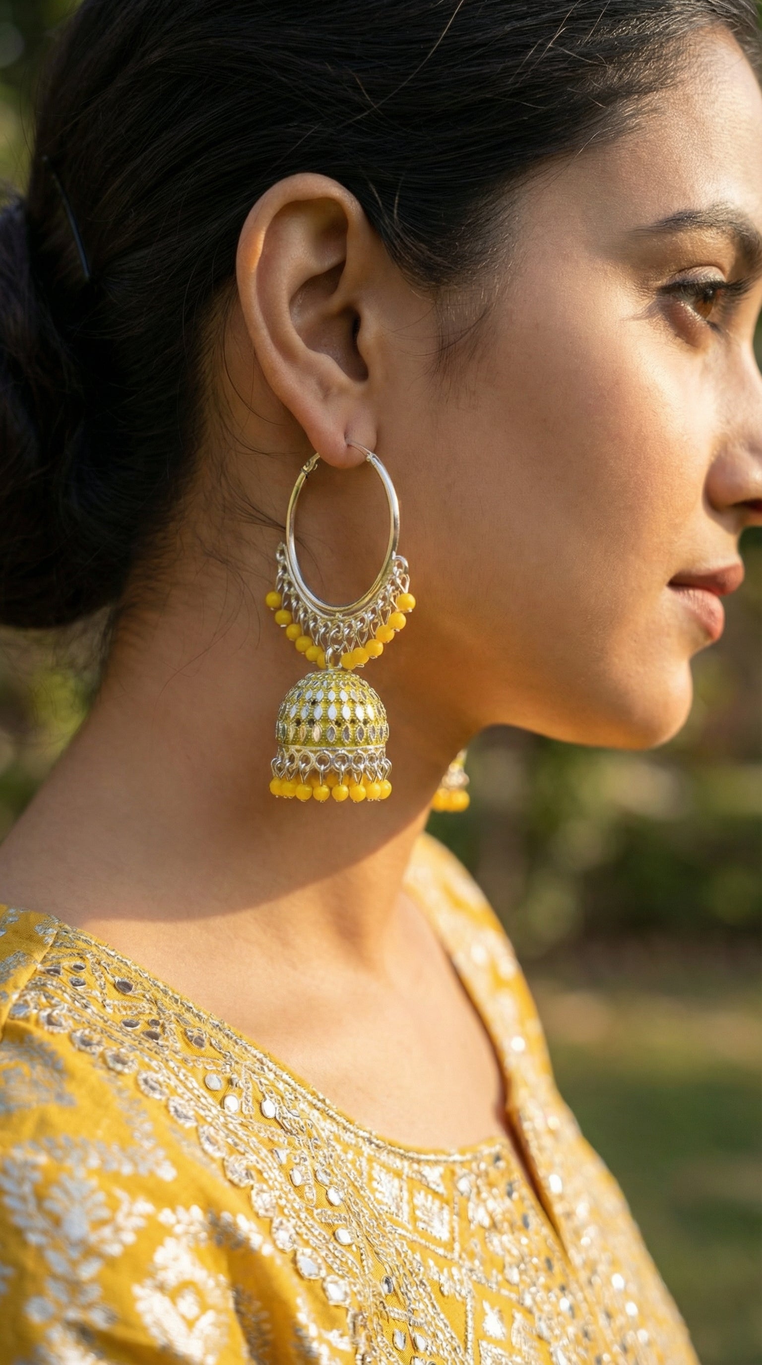 Silver-Plated Hoop Jhumka Earrings with Vibrant Red Bead Accents