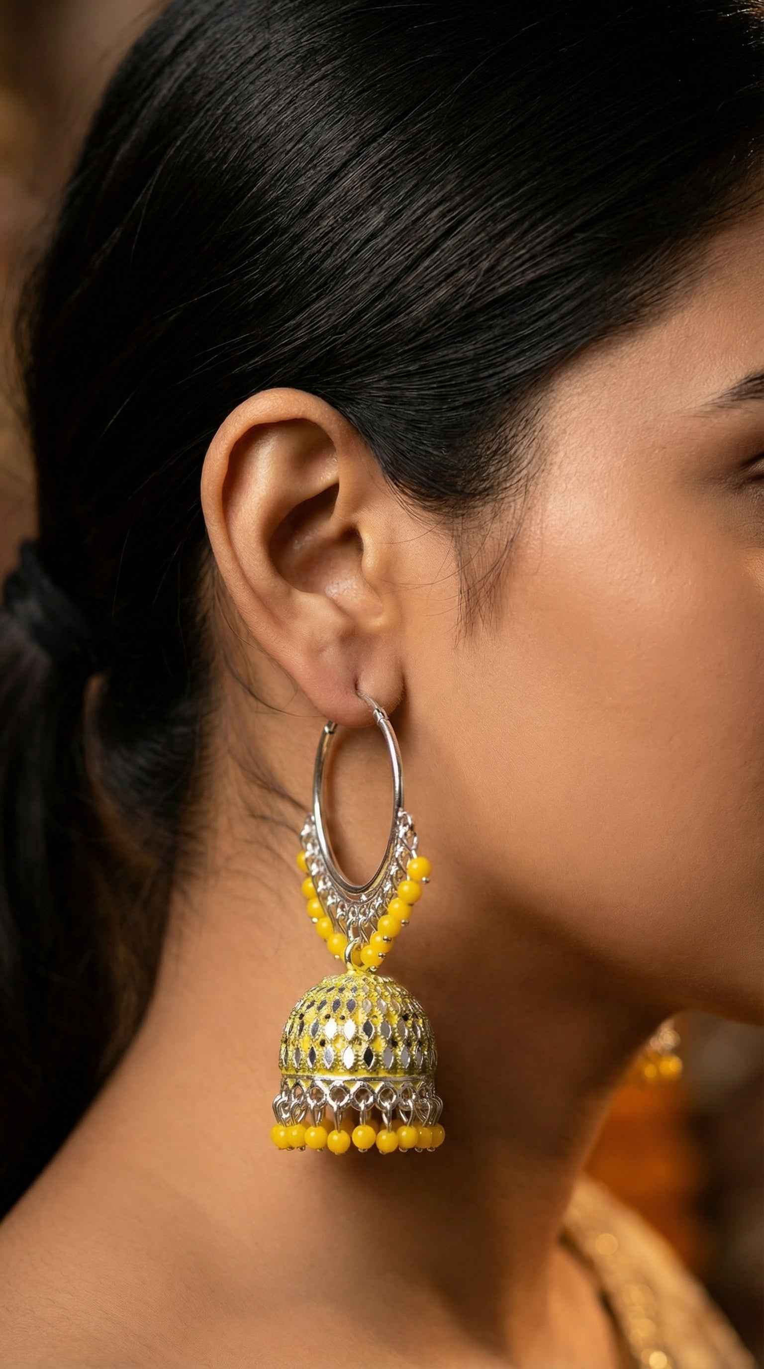 Silver-Plated Hoop Jhumka Earrings with Vibrant Red Bead Accents