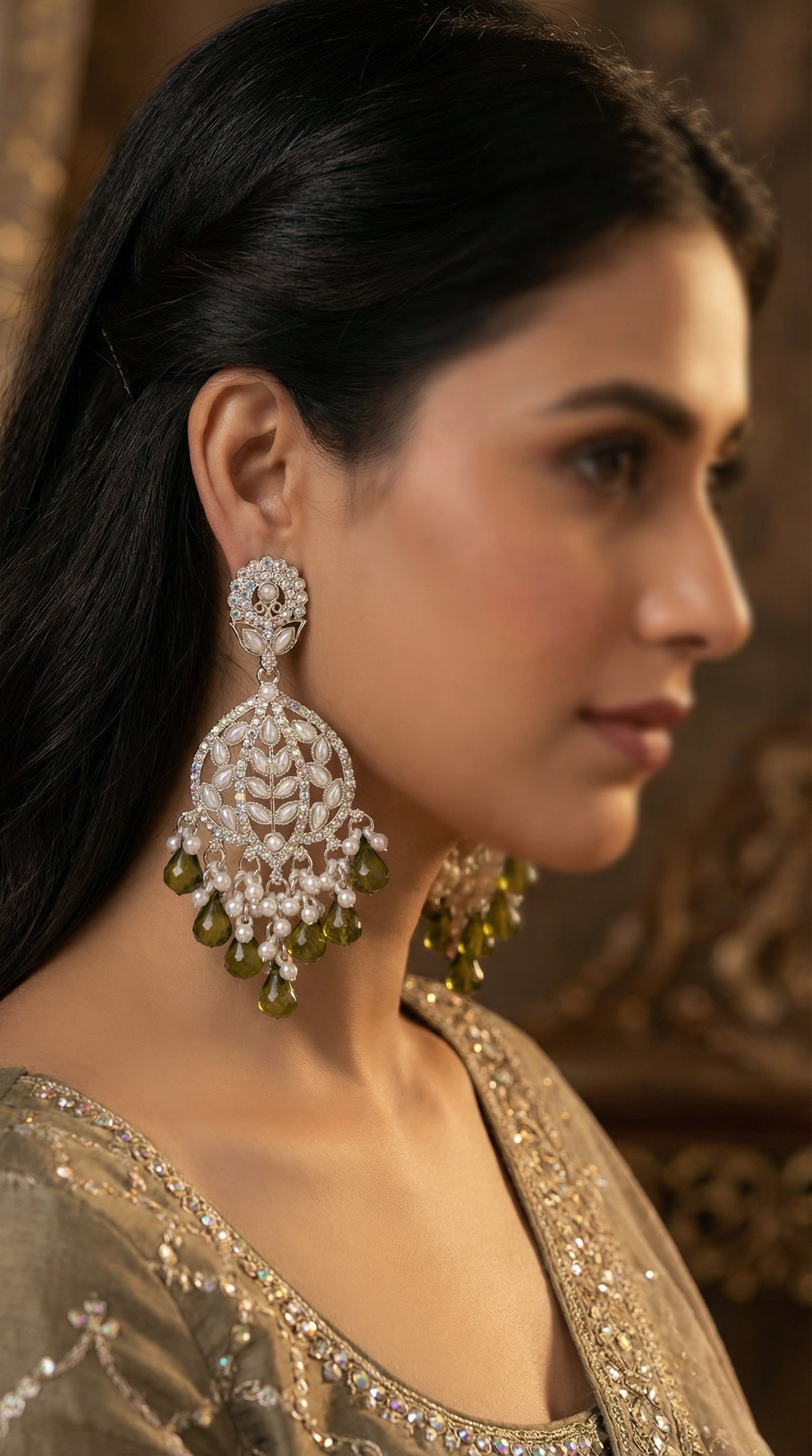 Silver-Plated Floral Chandelier Earrings