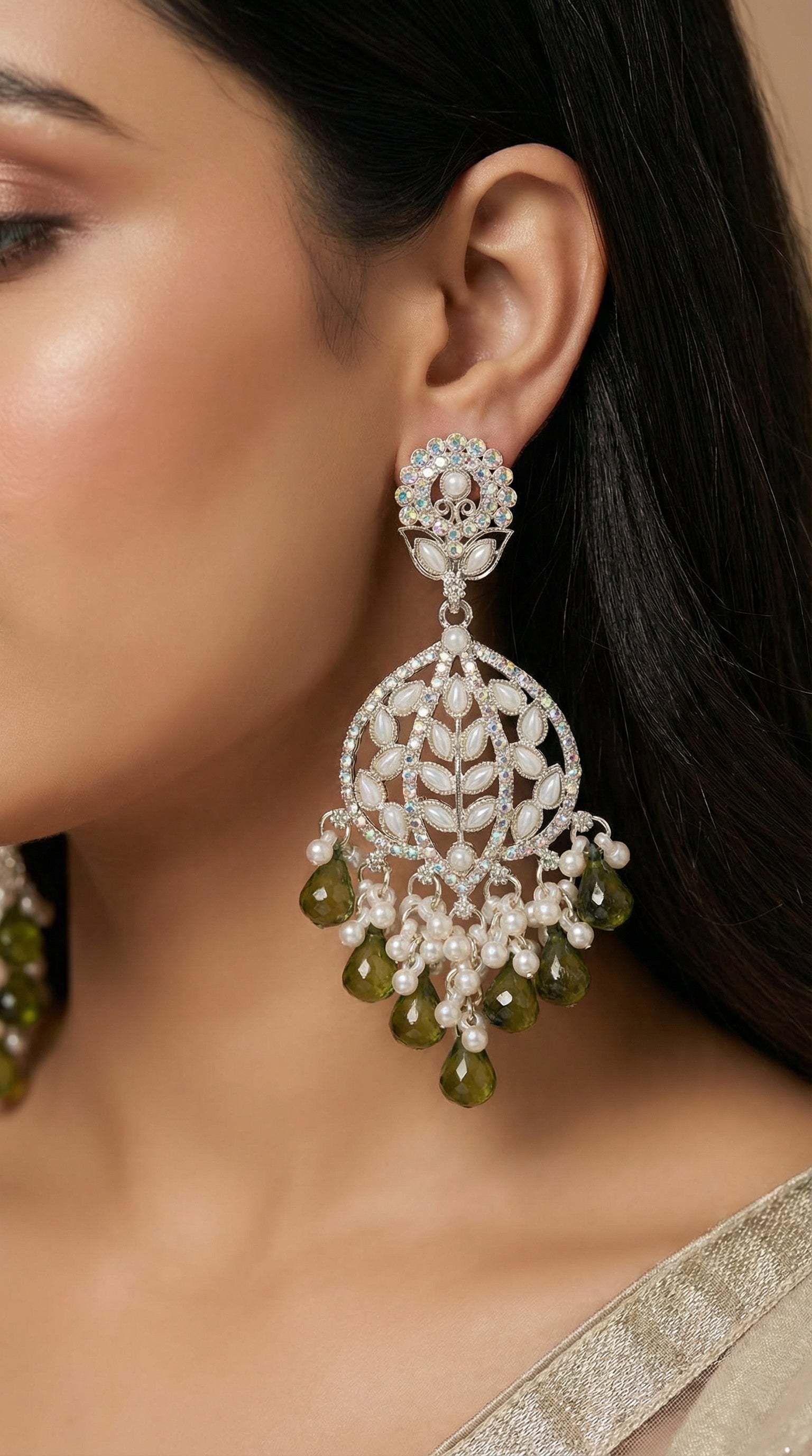 Silver-Plated Floral Chandelier Earrings