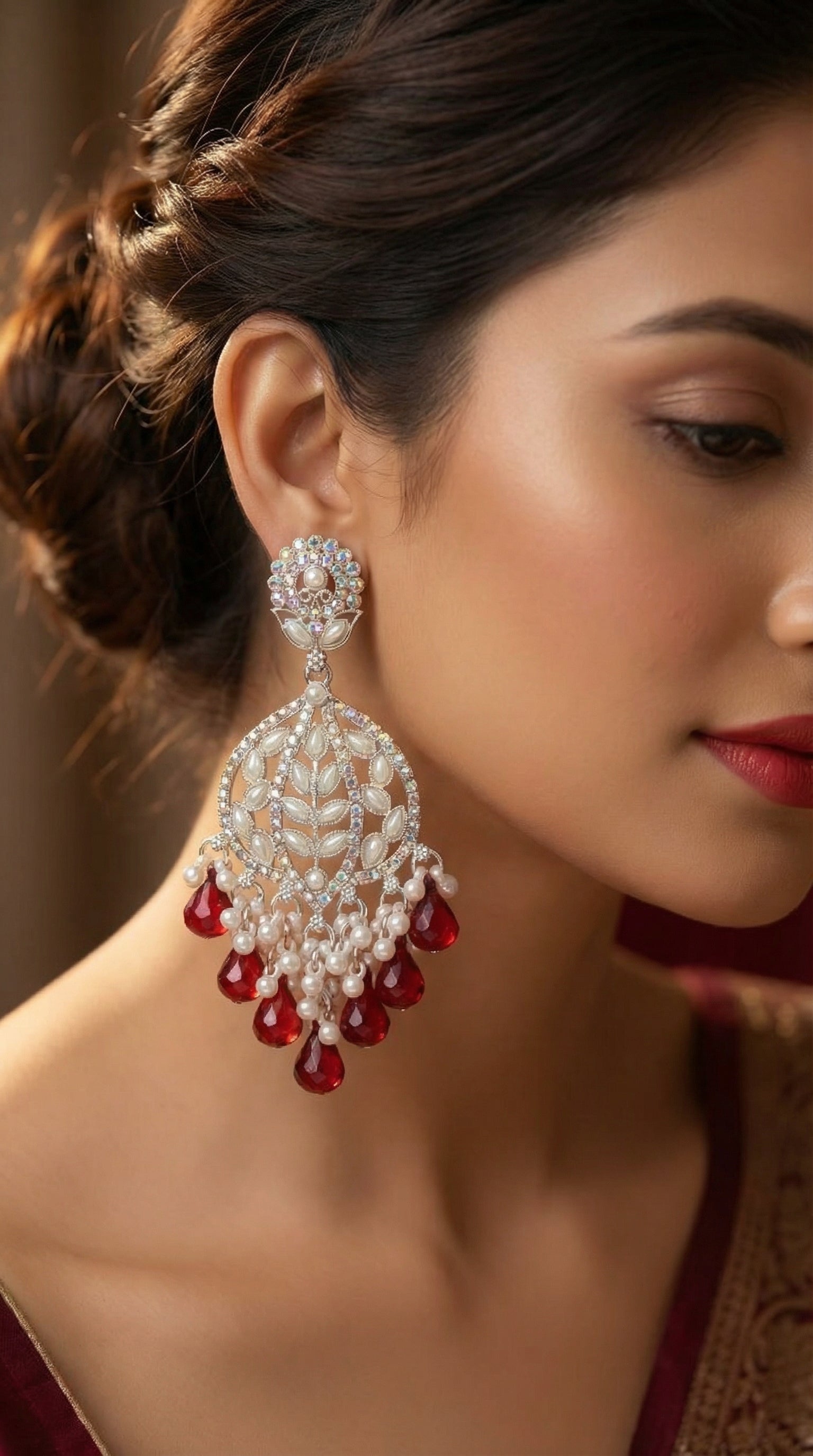 Silver-Plated Floral Chandelier Earrings