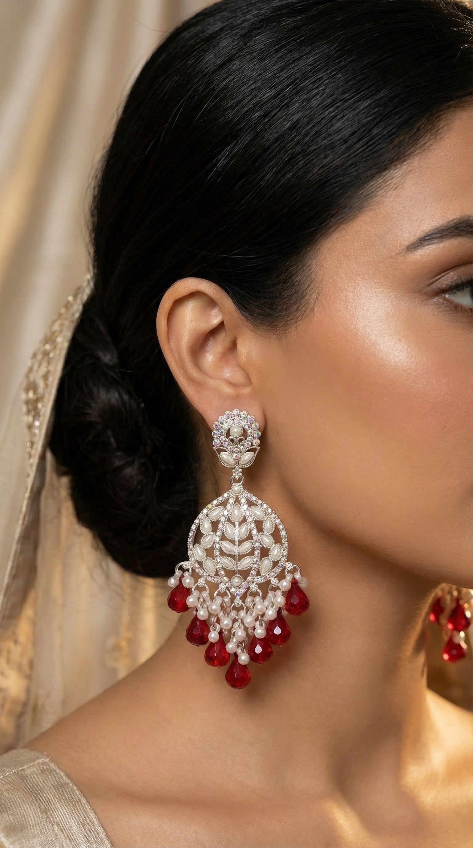 Silver-Plated Floral Chandelier Earrings