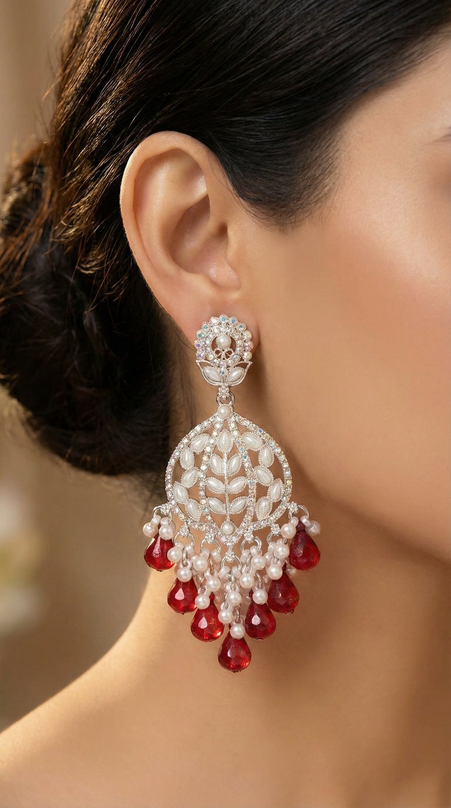Silver-Plated Floral Chandelier Earrings
