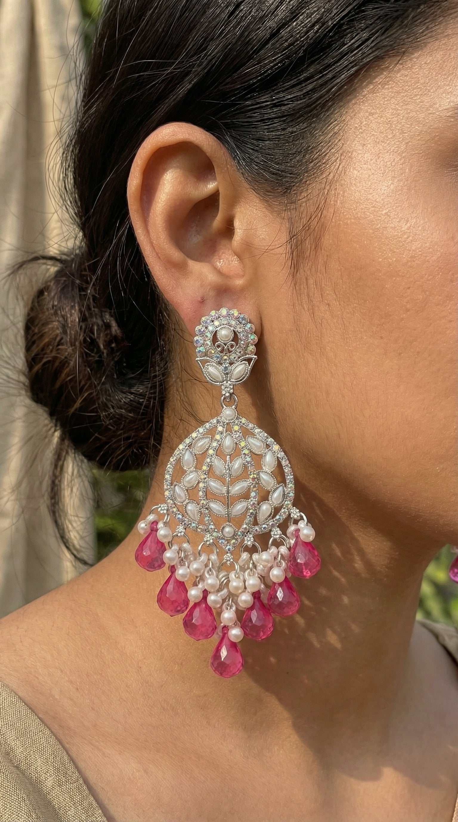 Silver-Plated Floral Chandelier Earrings