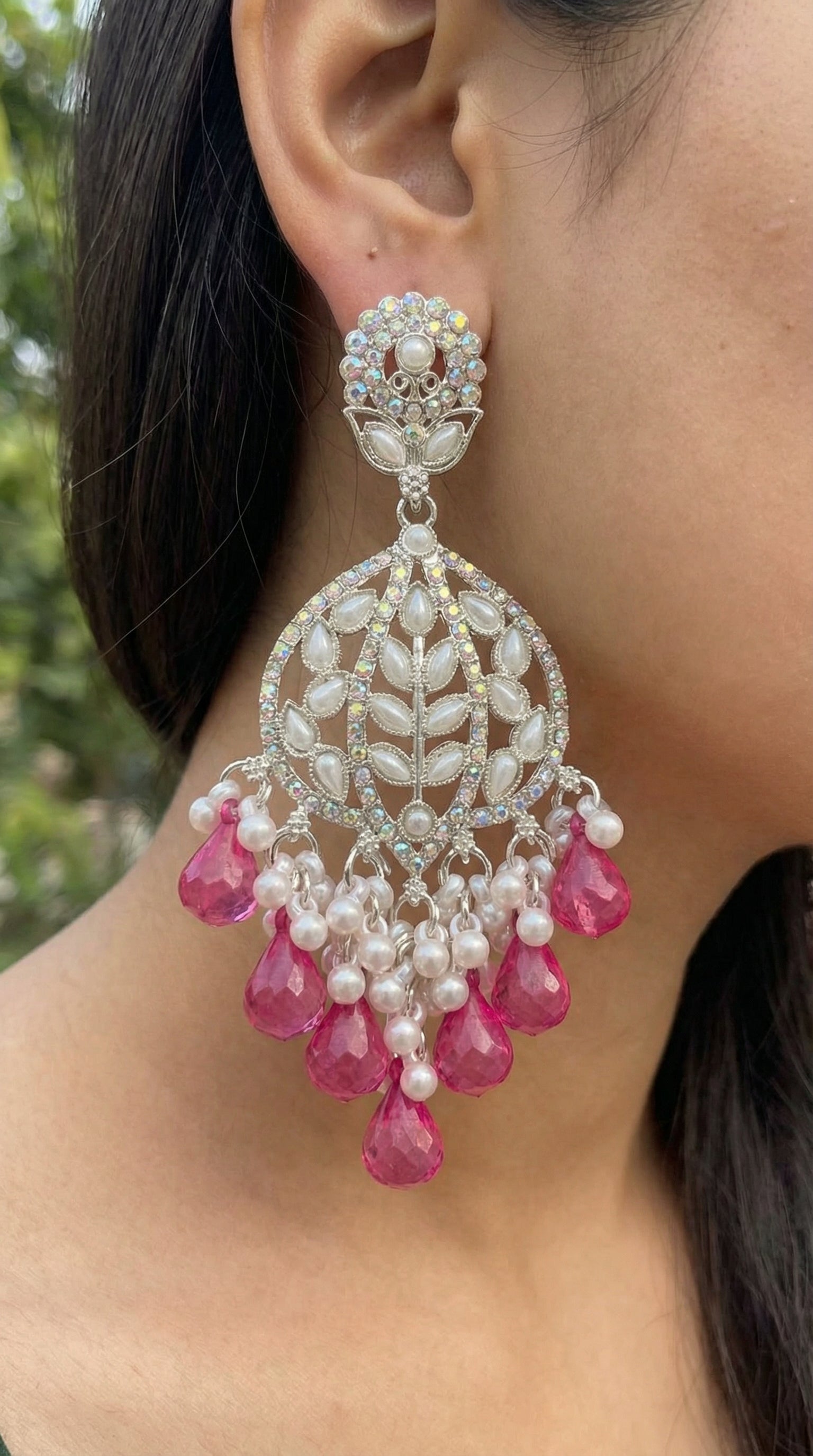 Silver-Plated Floral Chandelier Earrings