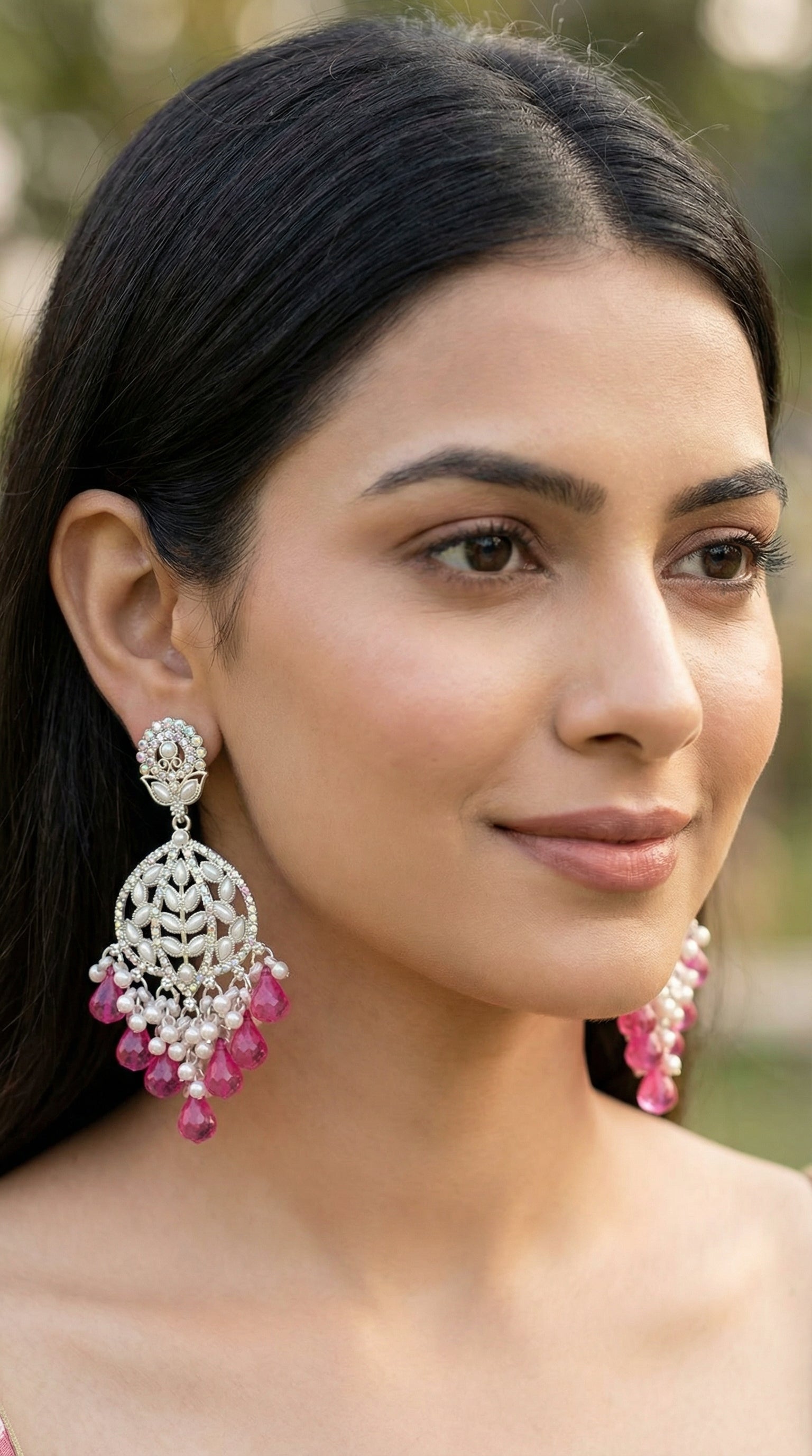 Silver-Plated Floral Chandelier Earrings