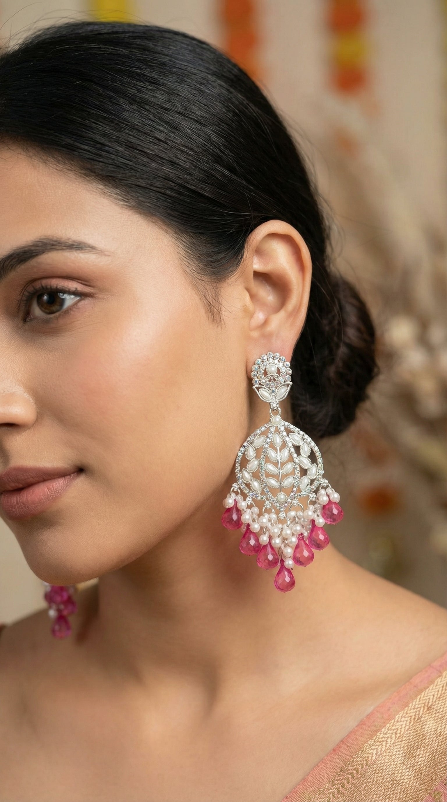 Silver-Plated Floral Chandelier Earrings