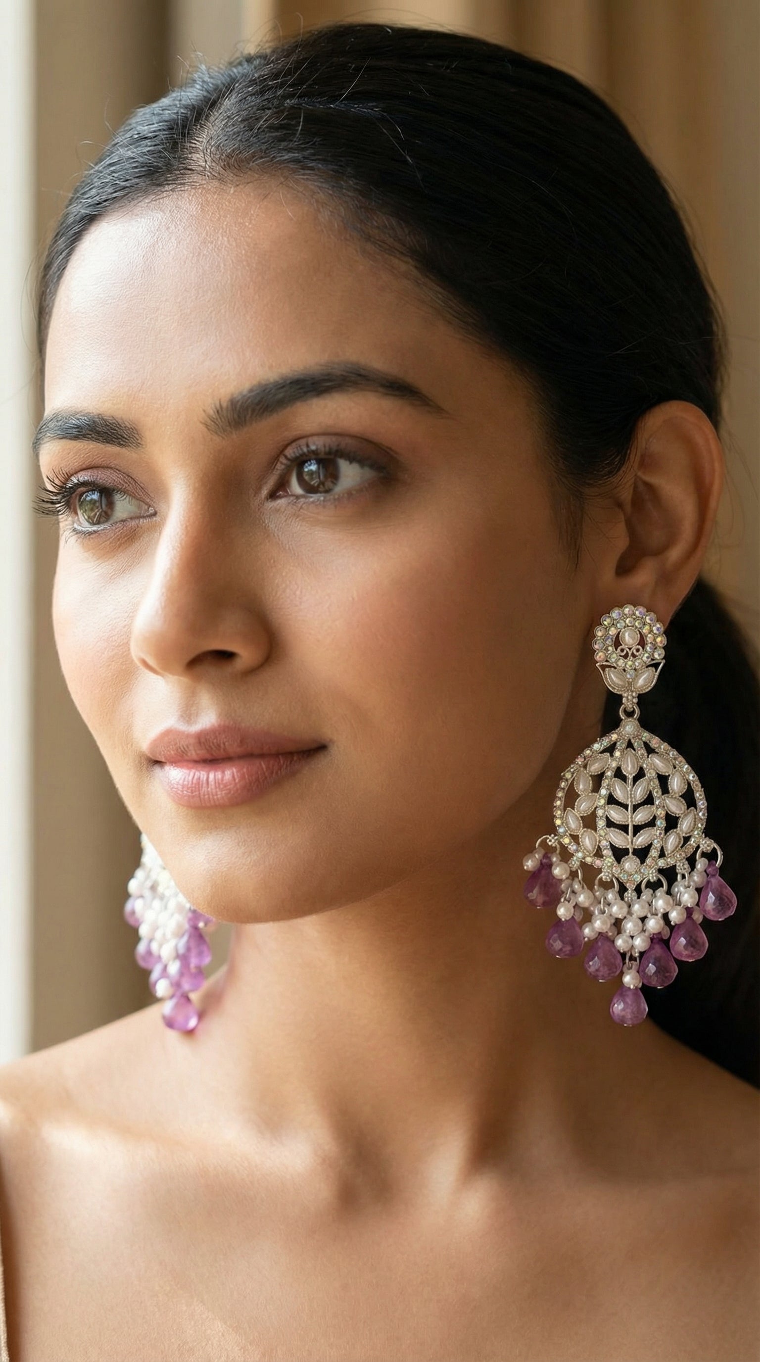 Silver-Plated Floral Chandelier Earrings