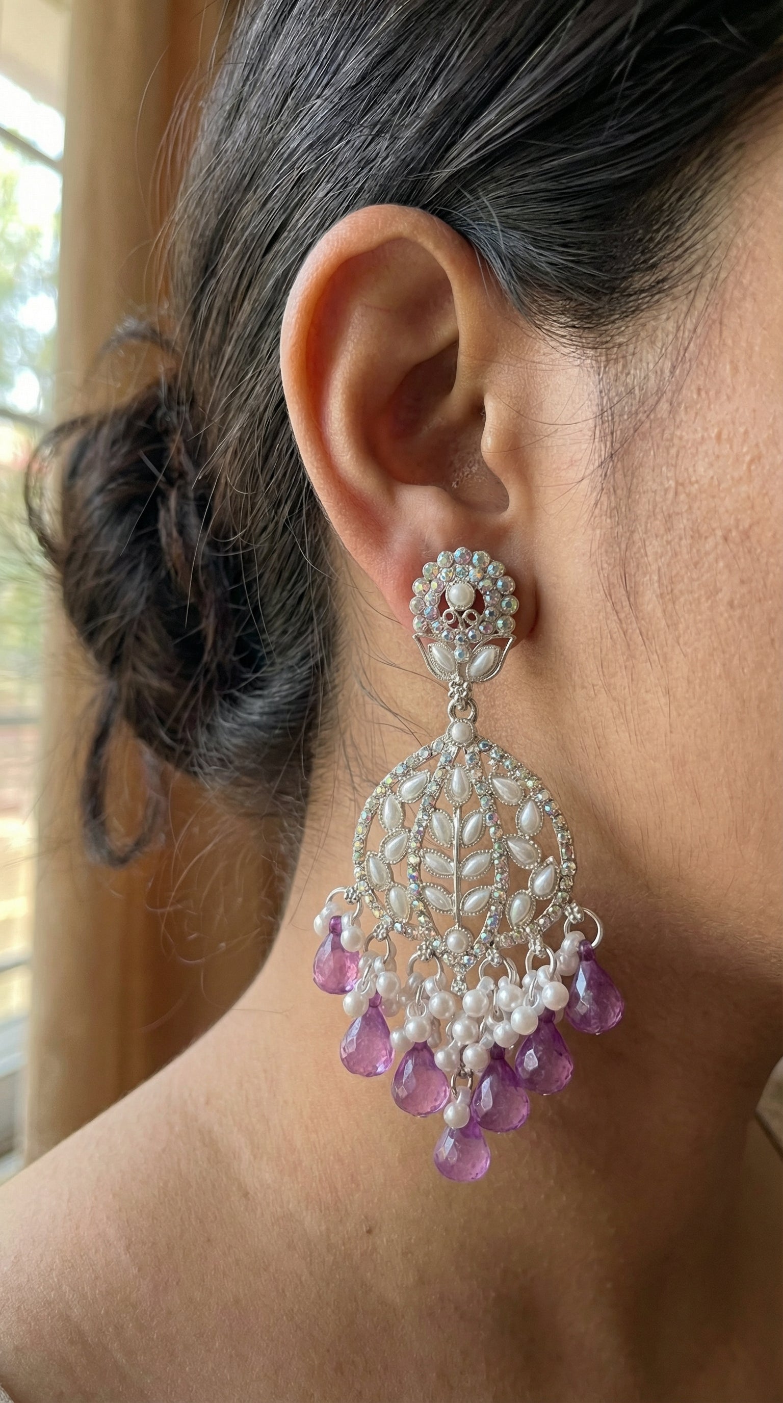 Silver-Plated Floral Chandelier Earrings