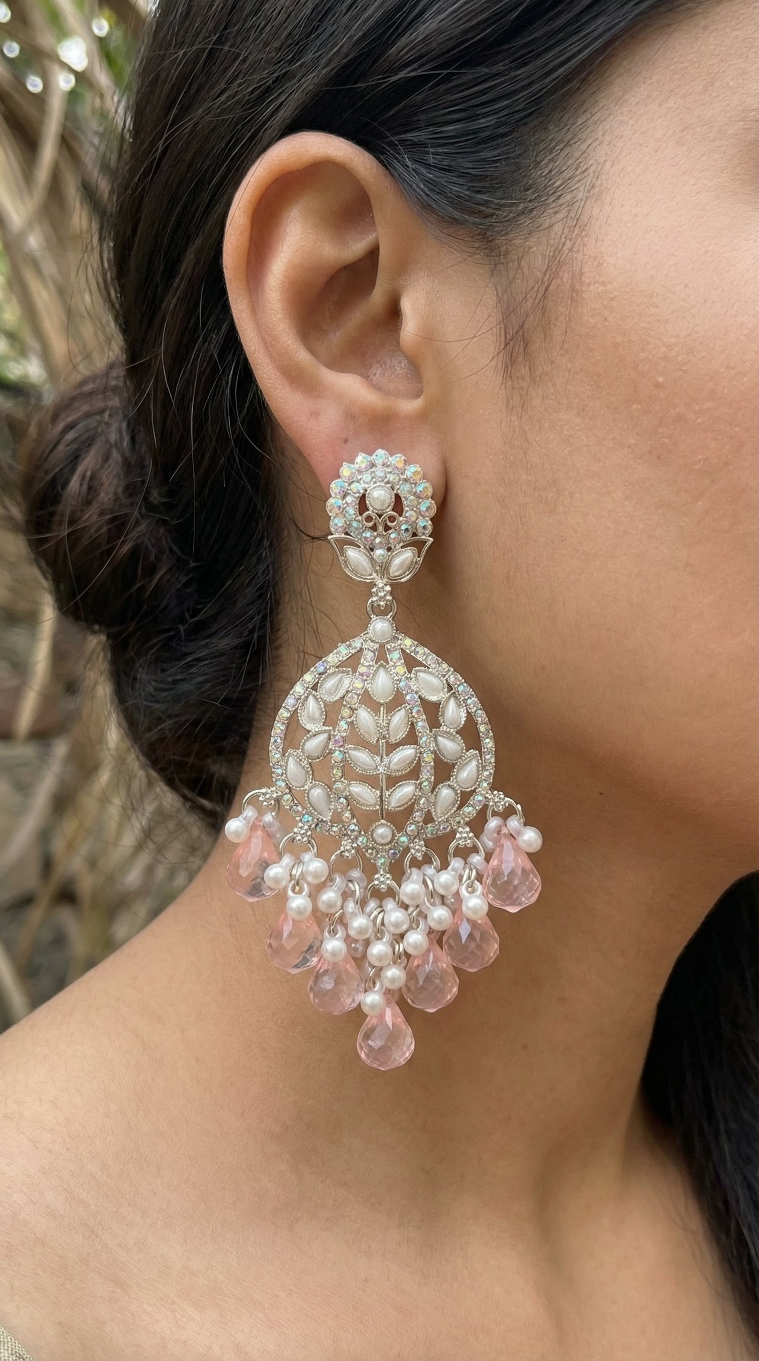 Silver-Plated Floral Chandelier Earrings
