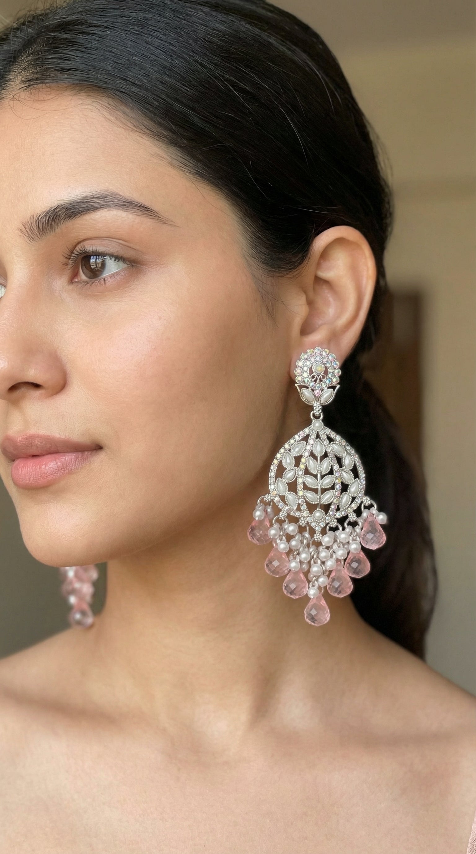Silver-Plated Floral Chandelier Earrings