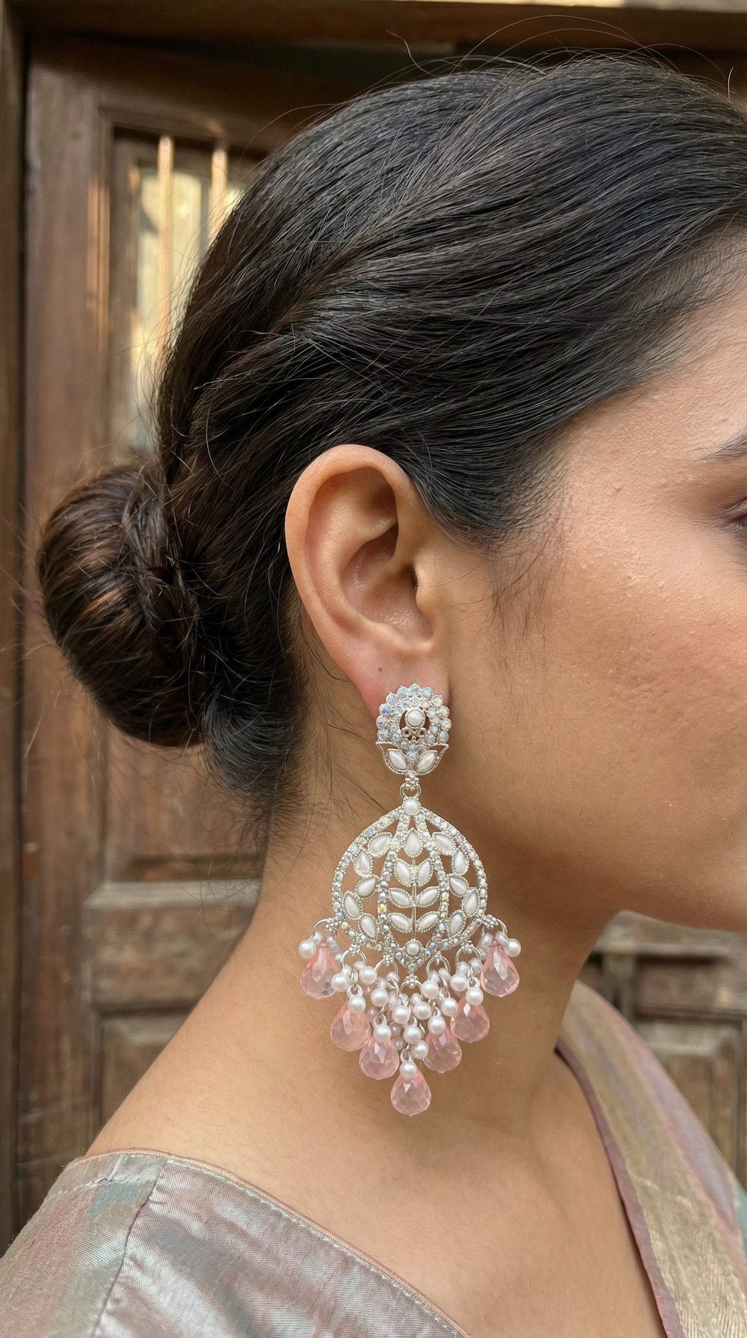 Silver-Plated Floral Chandelier Earrings