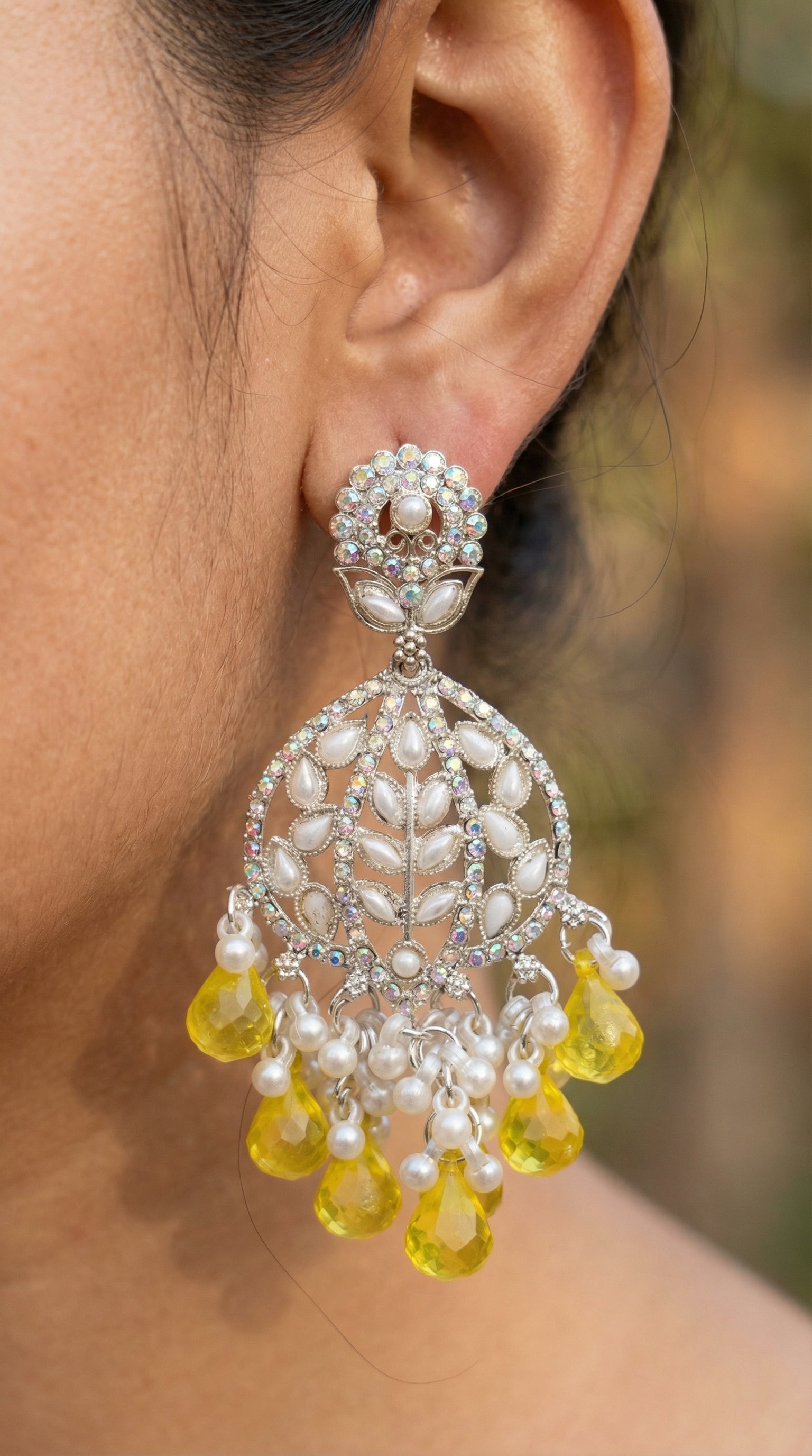 Silver-Plated Floral Chandelier Earrings