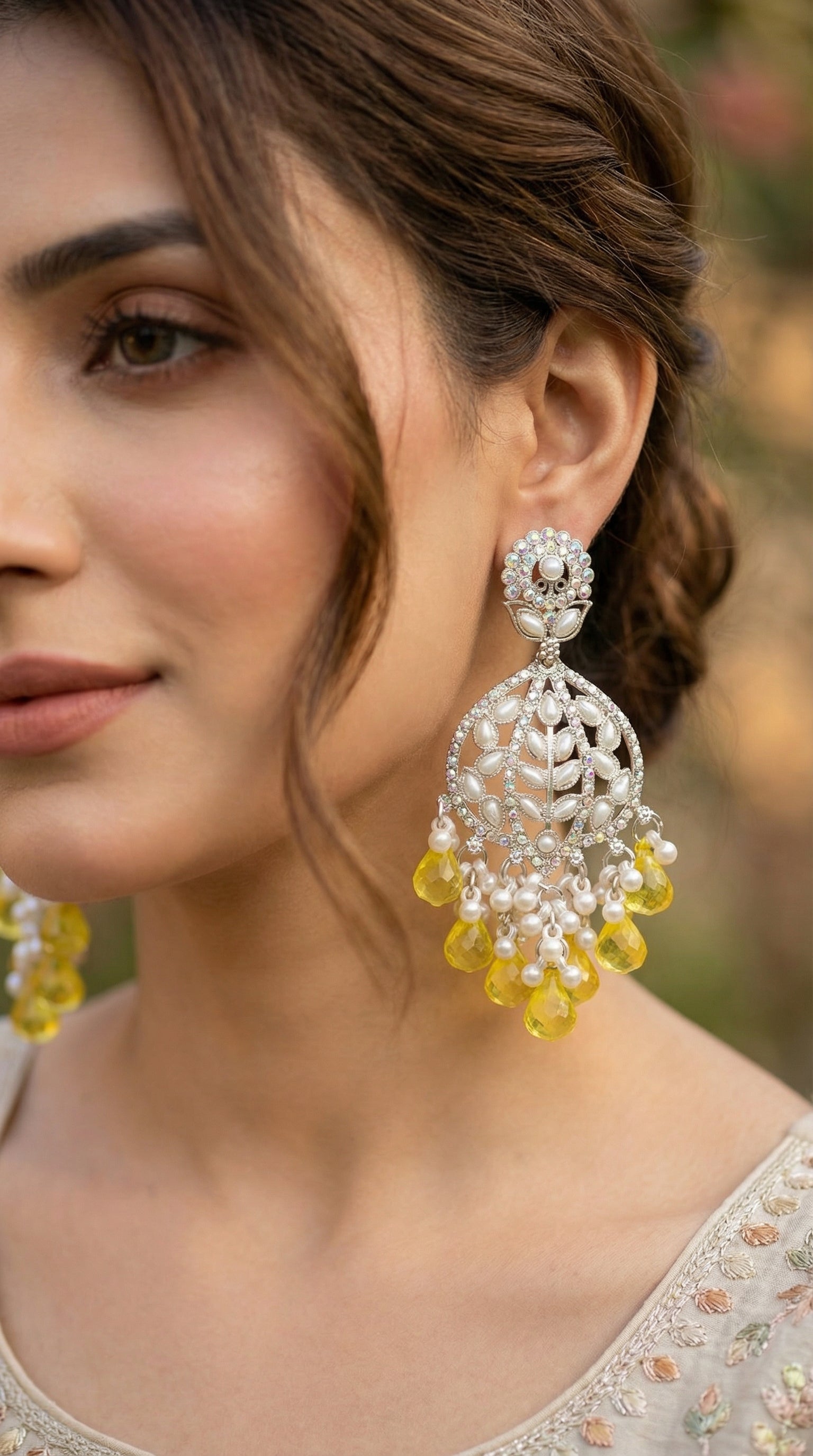 Silver-Plated Floral Chandelier Earrings