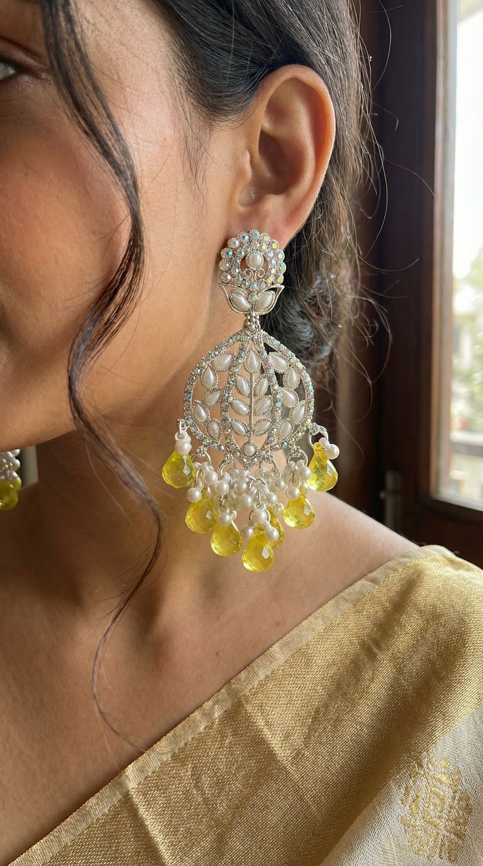 Silver-Plated Floral Chandelier Earrings