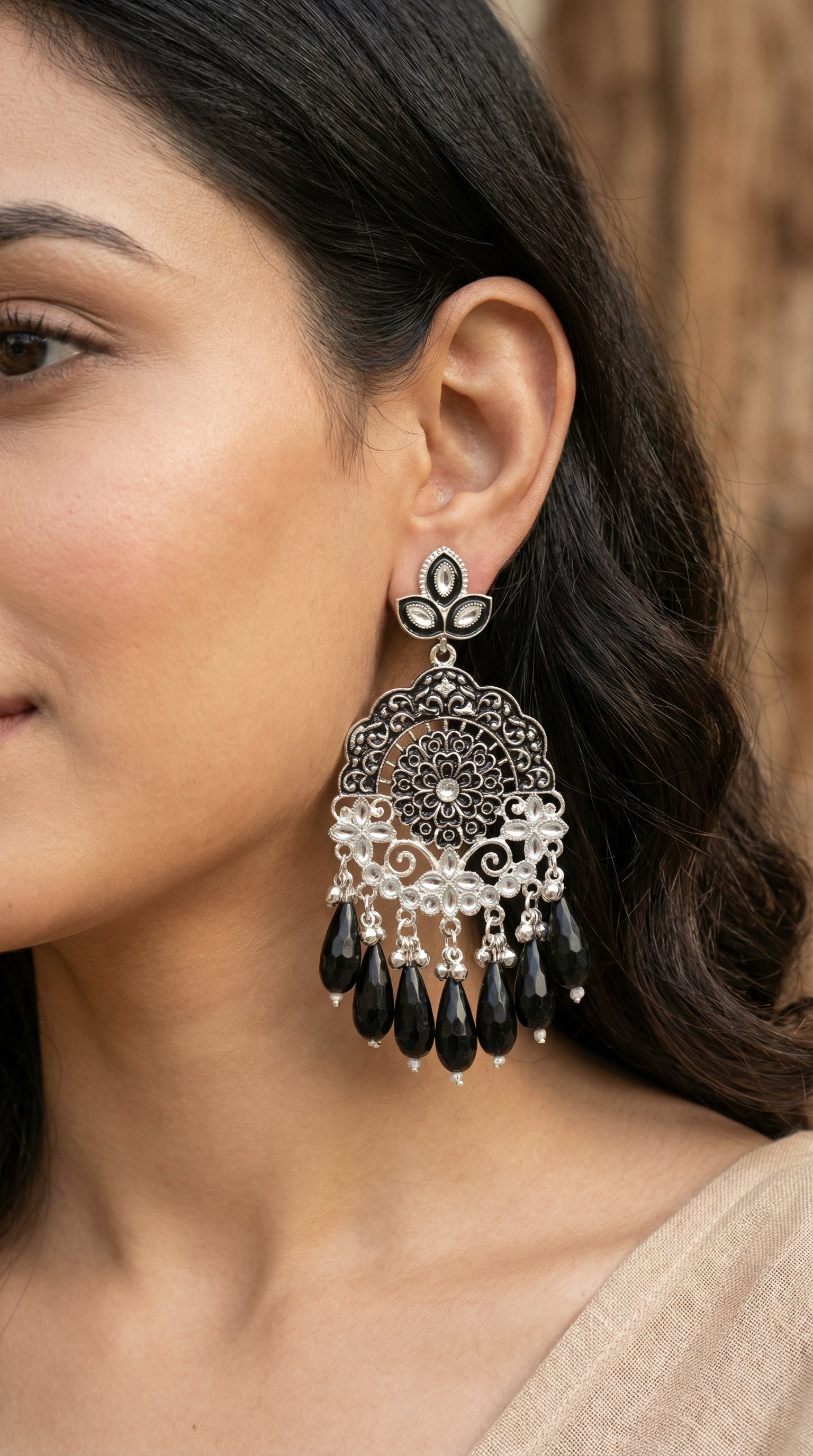 Silver-Plated Emerald Meenakari Chandbalis