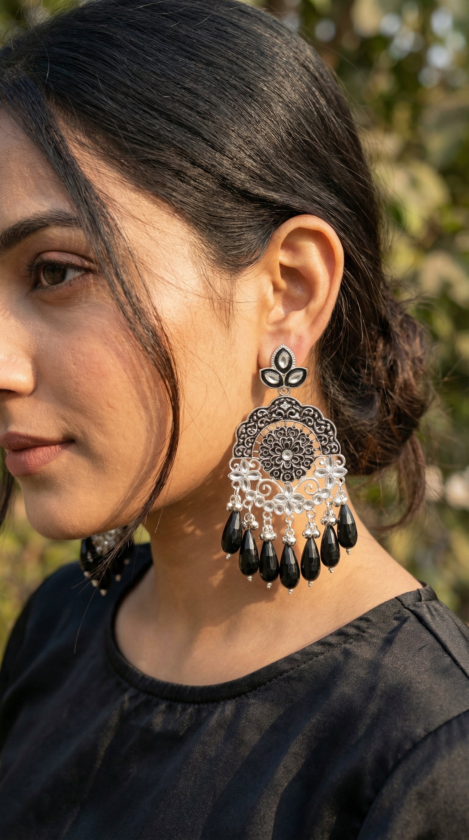 Silver-Plated Emerald Meenakari Chandbalis