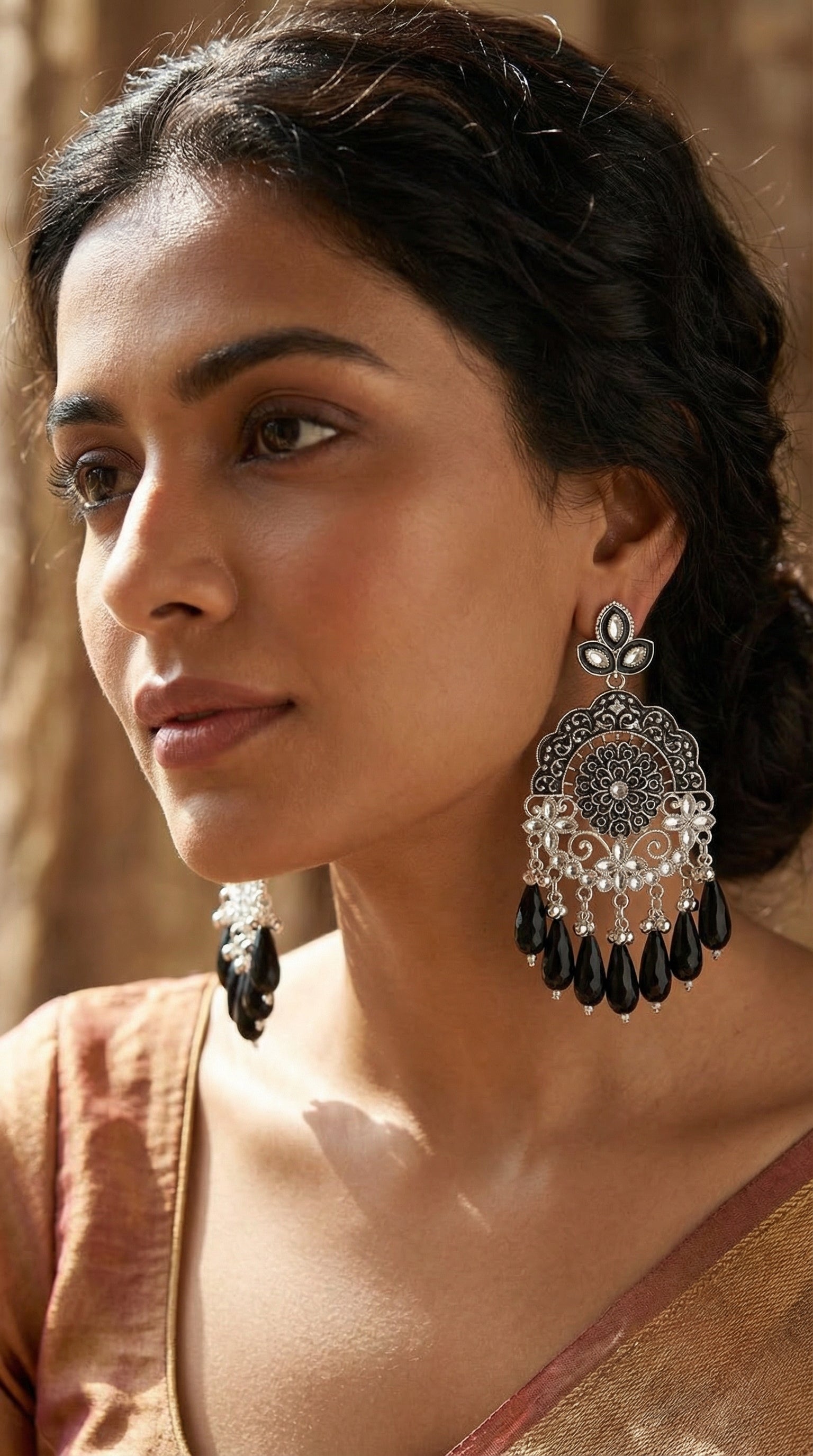 Silver-Plated Emerald Meenakari Chandbalis