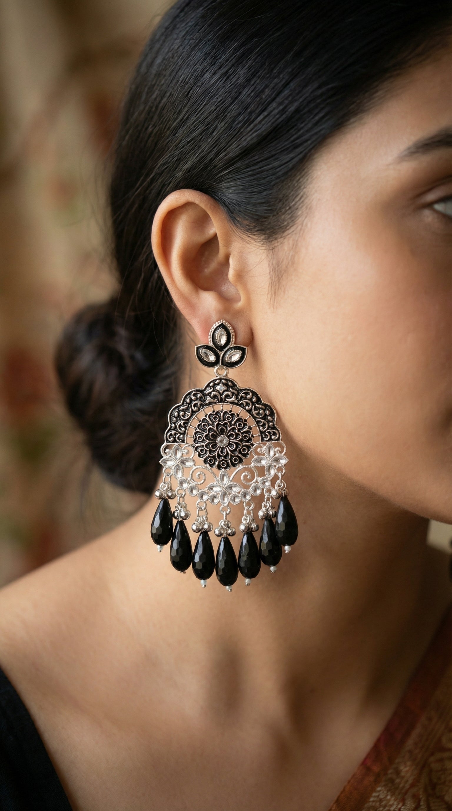 Silver-Plated Emerald Meenakari Chandbalis