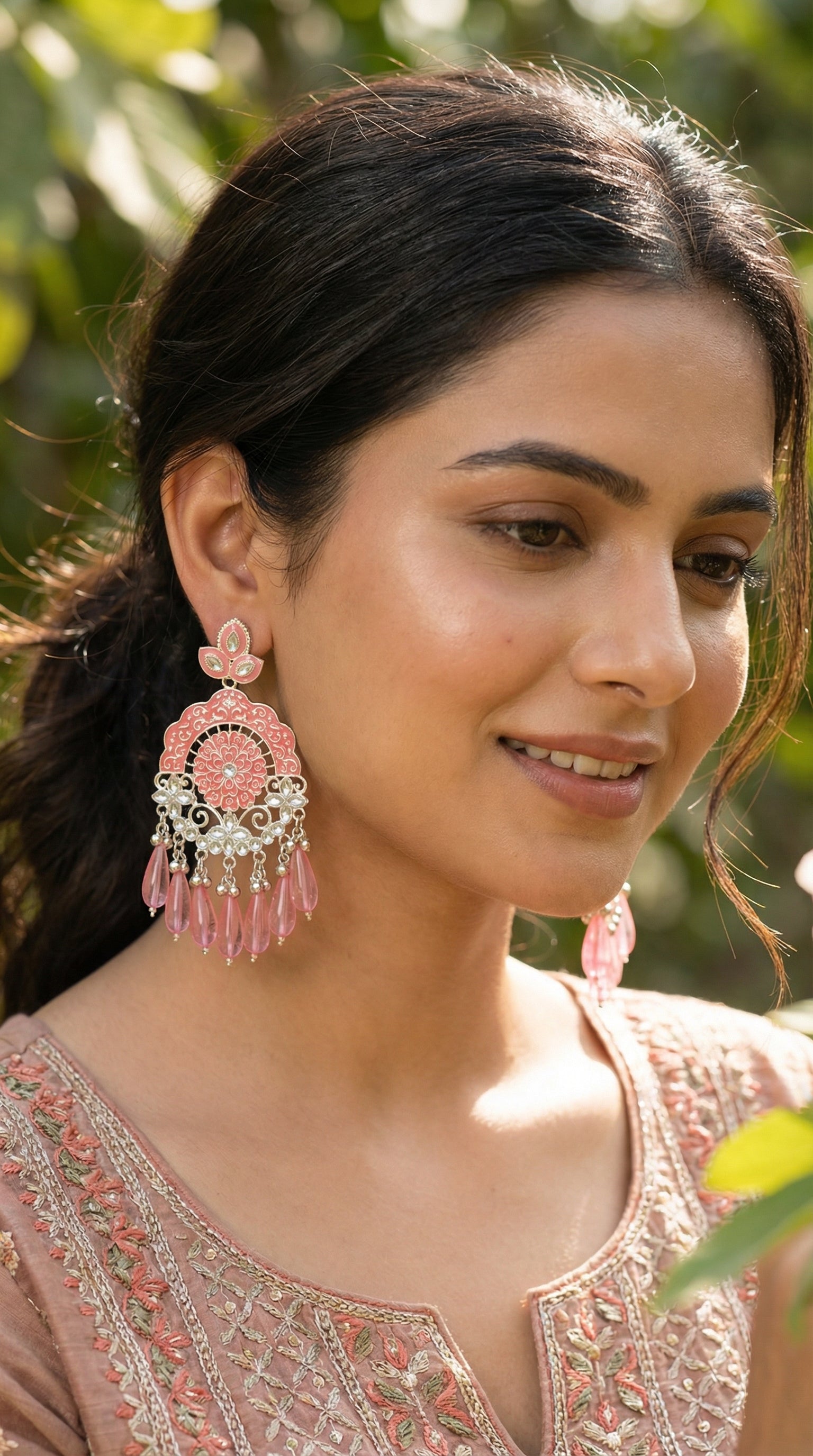 Silver-Plated Emerald Meenakari Chandbalis