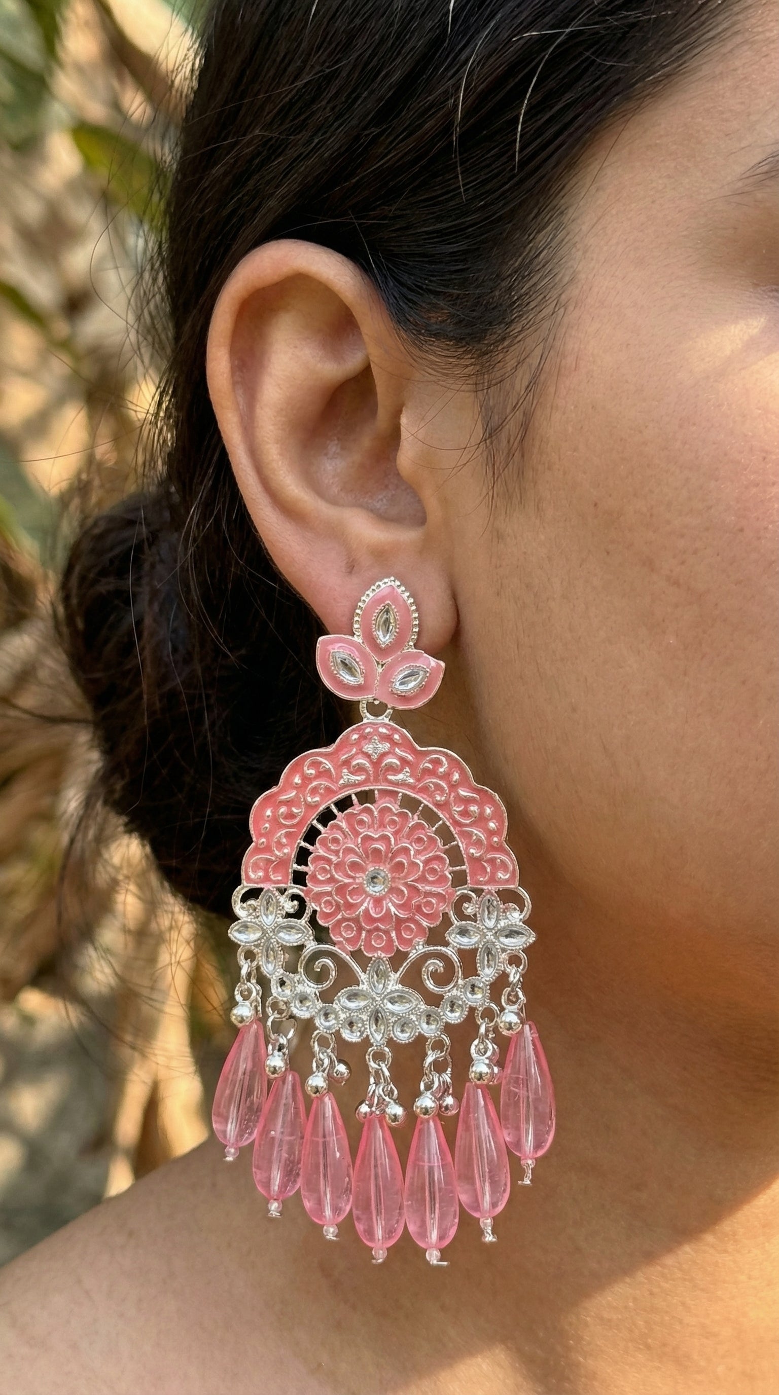 Silver-Plated Emerald Meenakari Chandbalis