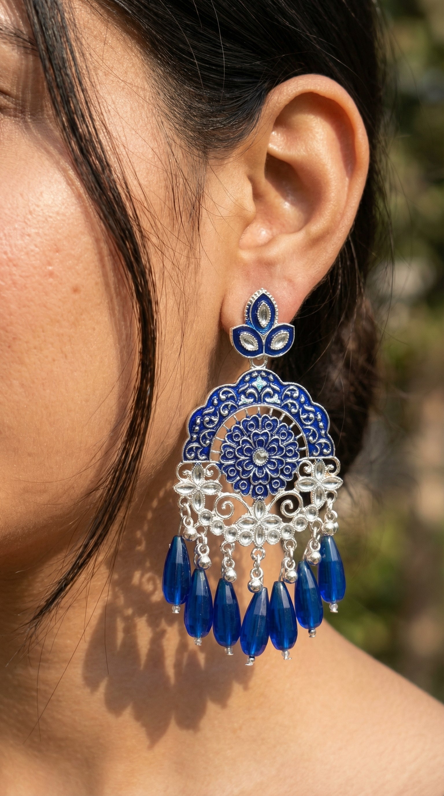 Silver-Plated Emerald Meenakari Chandbalis