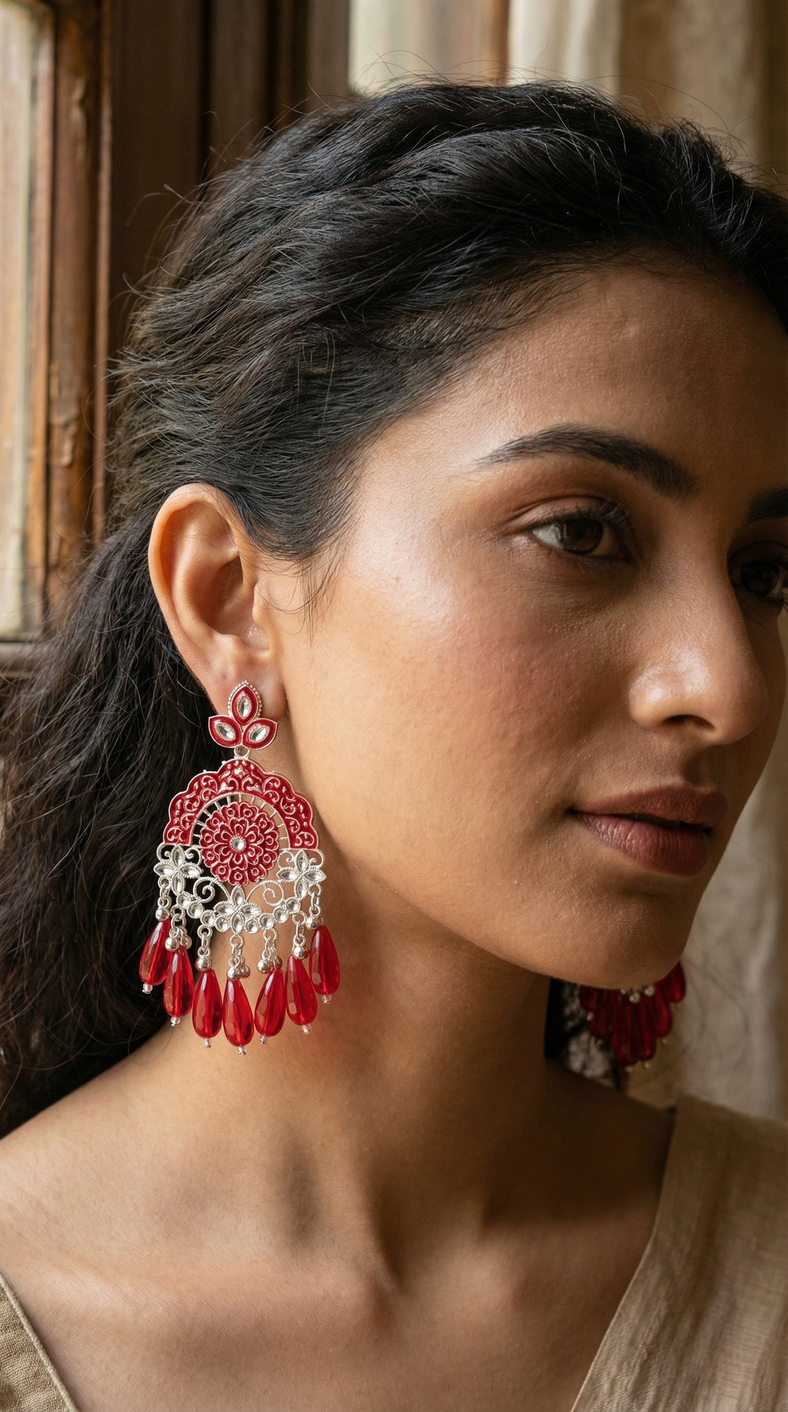 Silver-Plated Emerald Meenakari Chandbalis