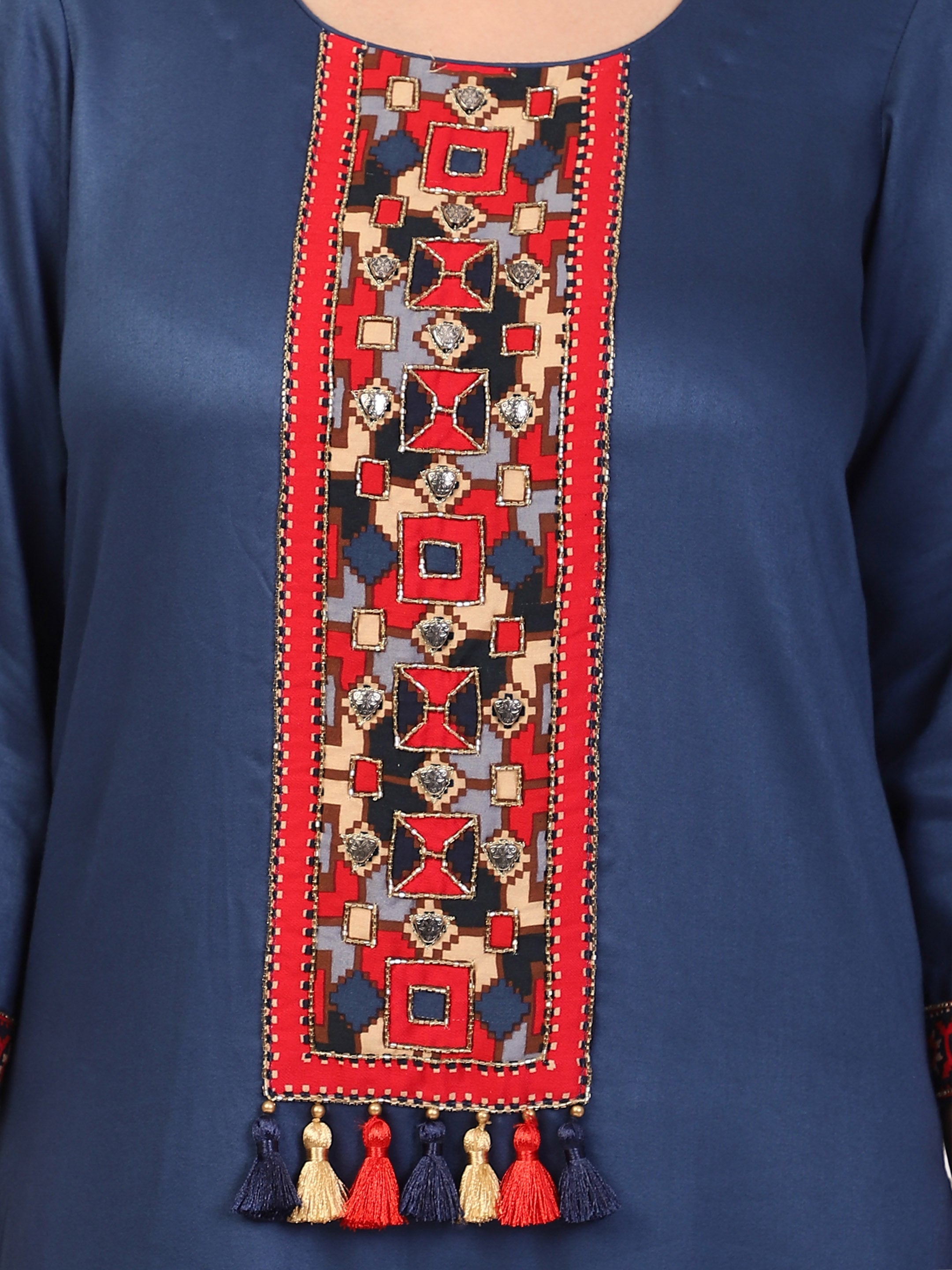 KURTA SET FEATURING HAND-EMBROIDERED FRONT, SLEEVES, AND DUPATTA-BLUE