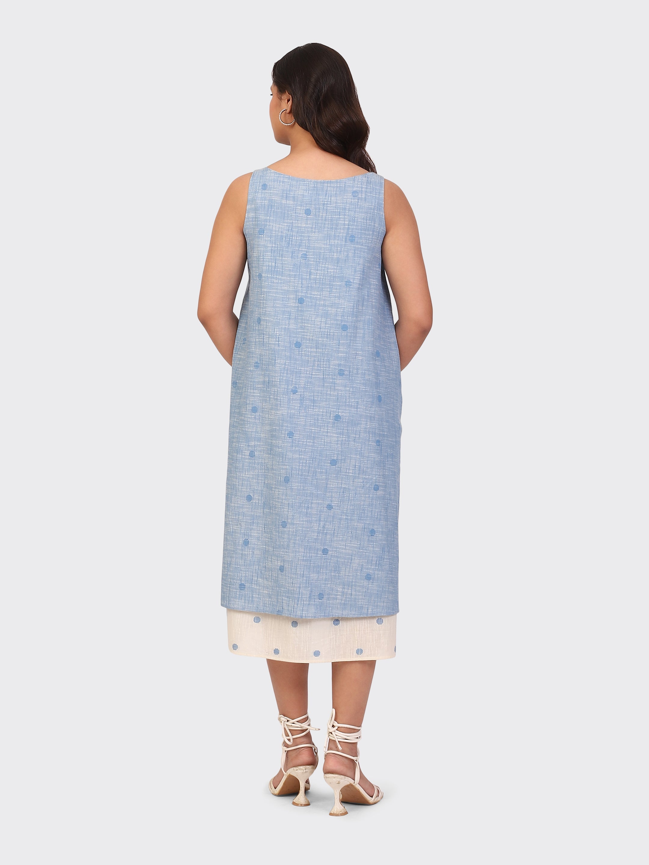 HANDLOOM COTTON DOUBLE-LAYER DRESS-BLUE