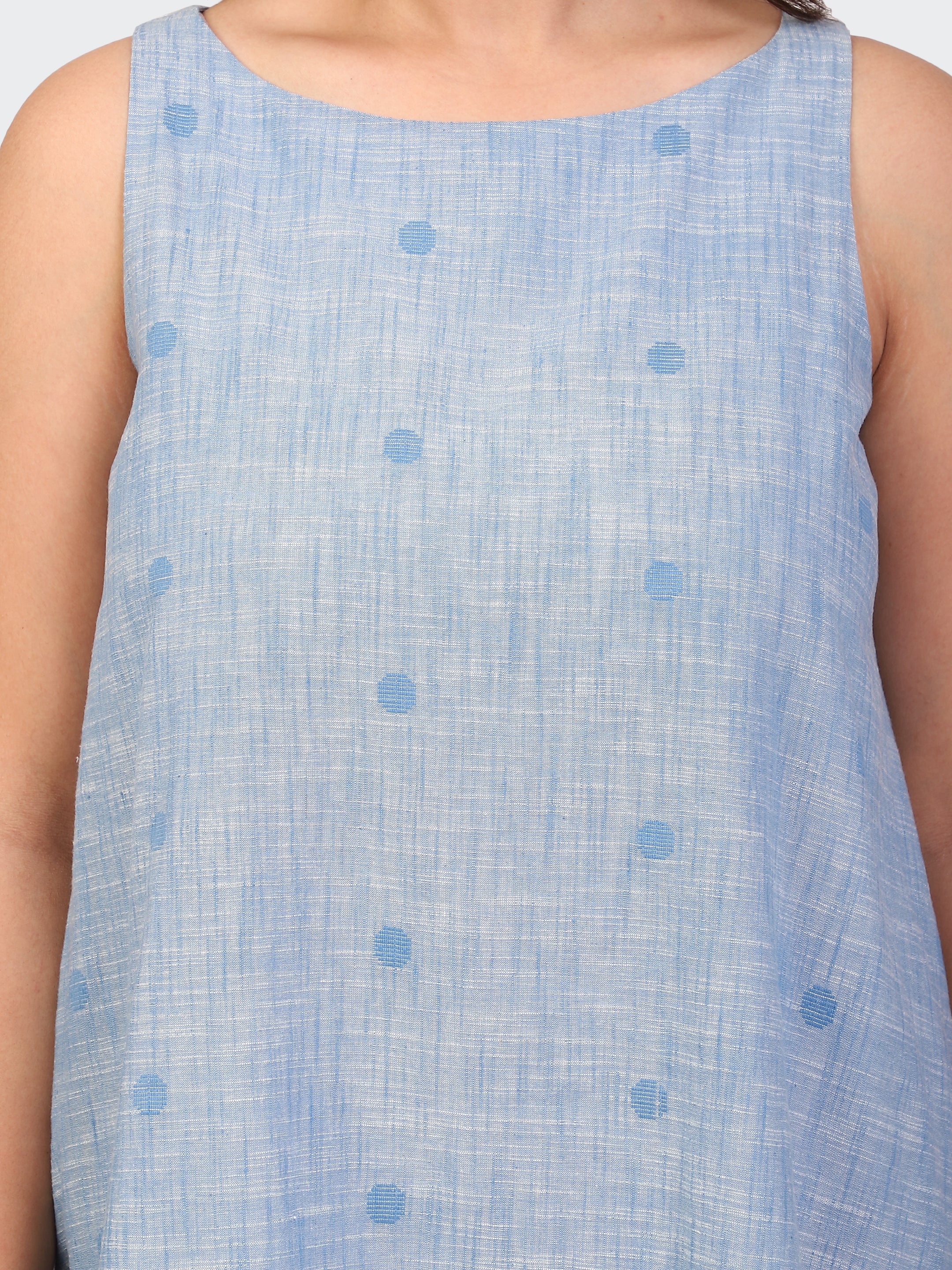 HANDLOOM COTTON DOUBLE-LAYER DRESS-BLUE