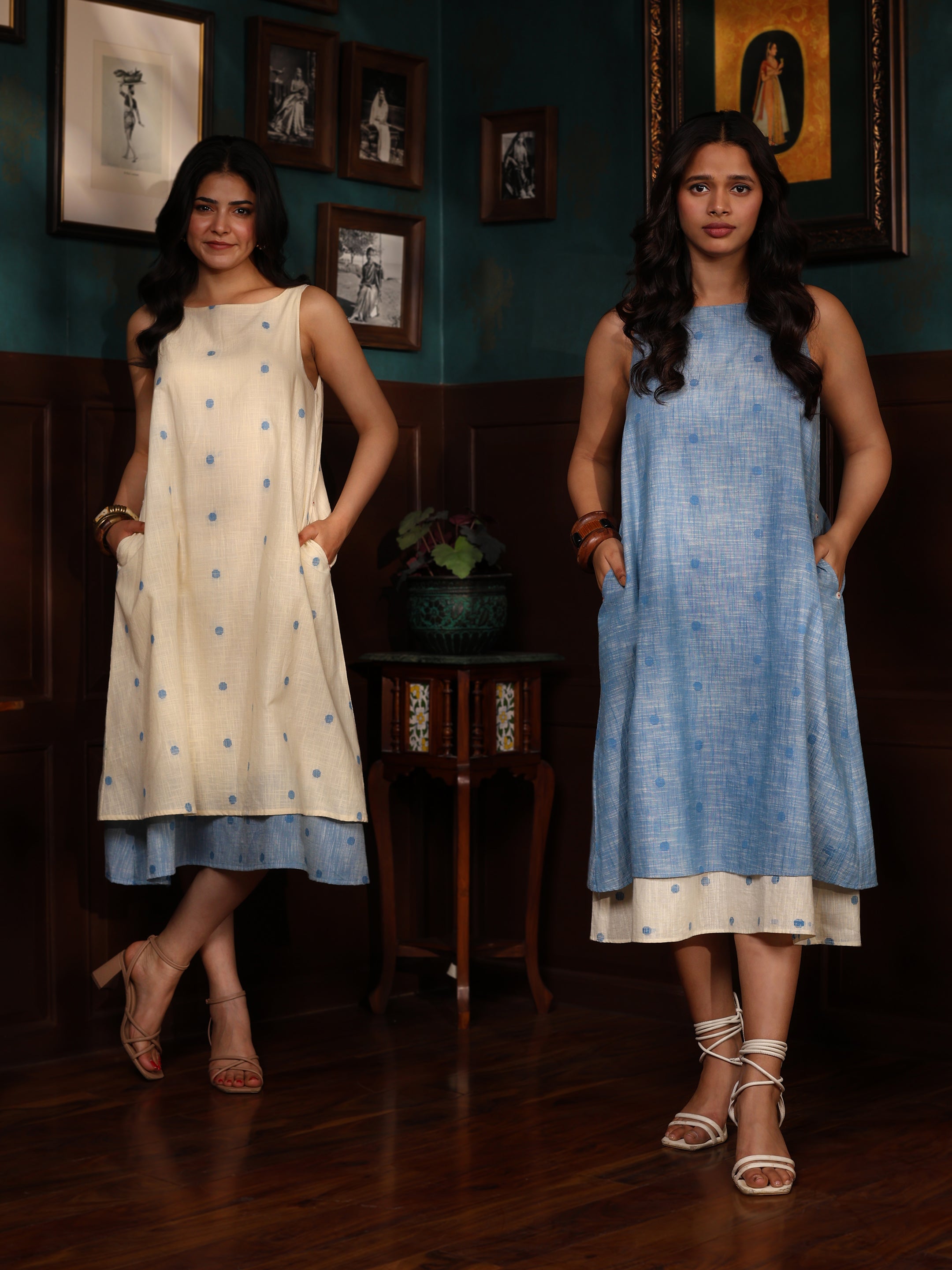 HANDLOOM COTTON DOUBLE-LAYER DRESS-OFF-WHITE