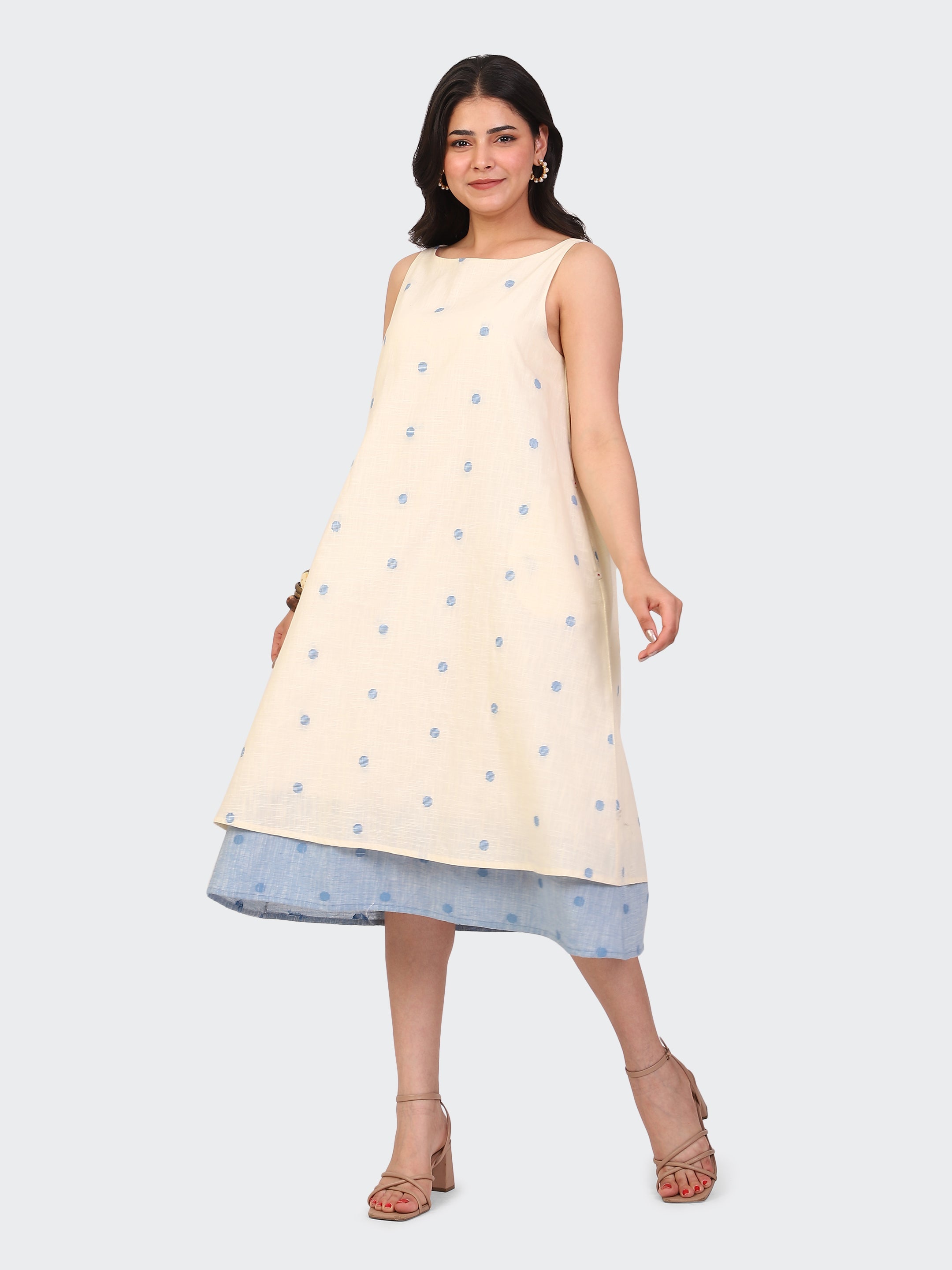HANDLOOM COTTON DOUBLE-LAYER DRESS-OFF-WHITE