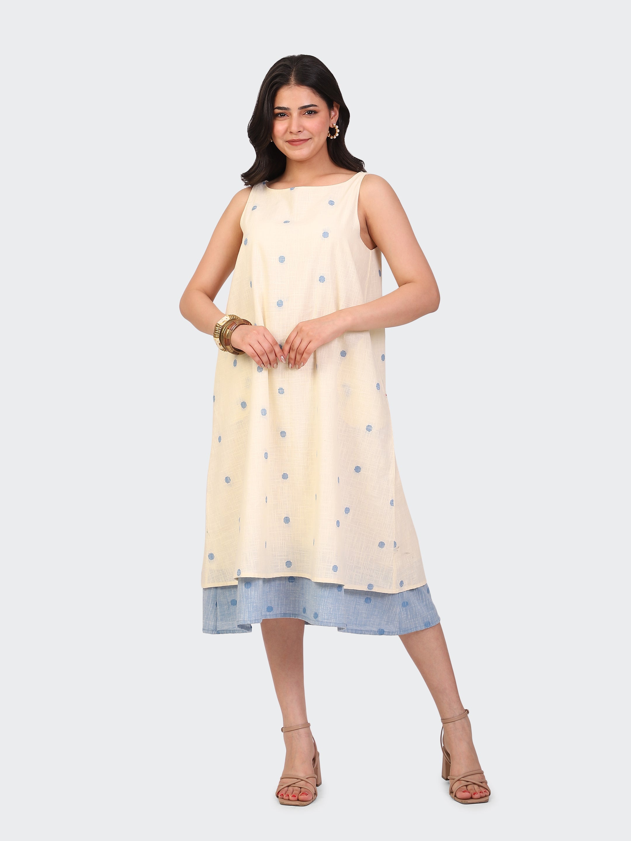 HANDLOOM COTTON DOUBLE-LAYER DRESS-OFF-WHITE