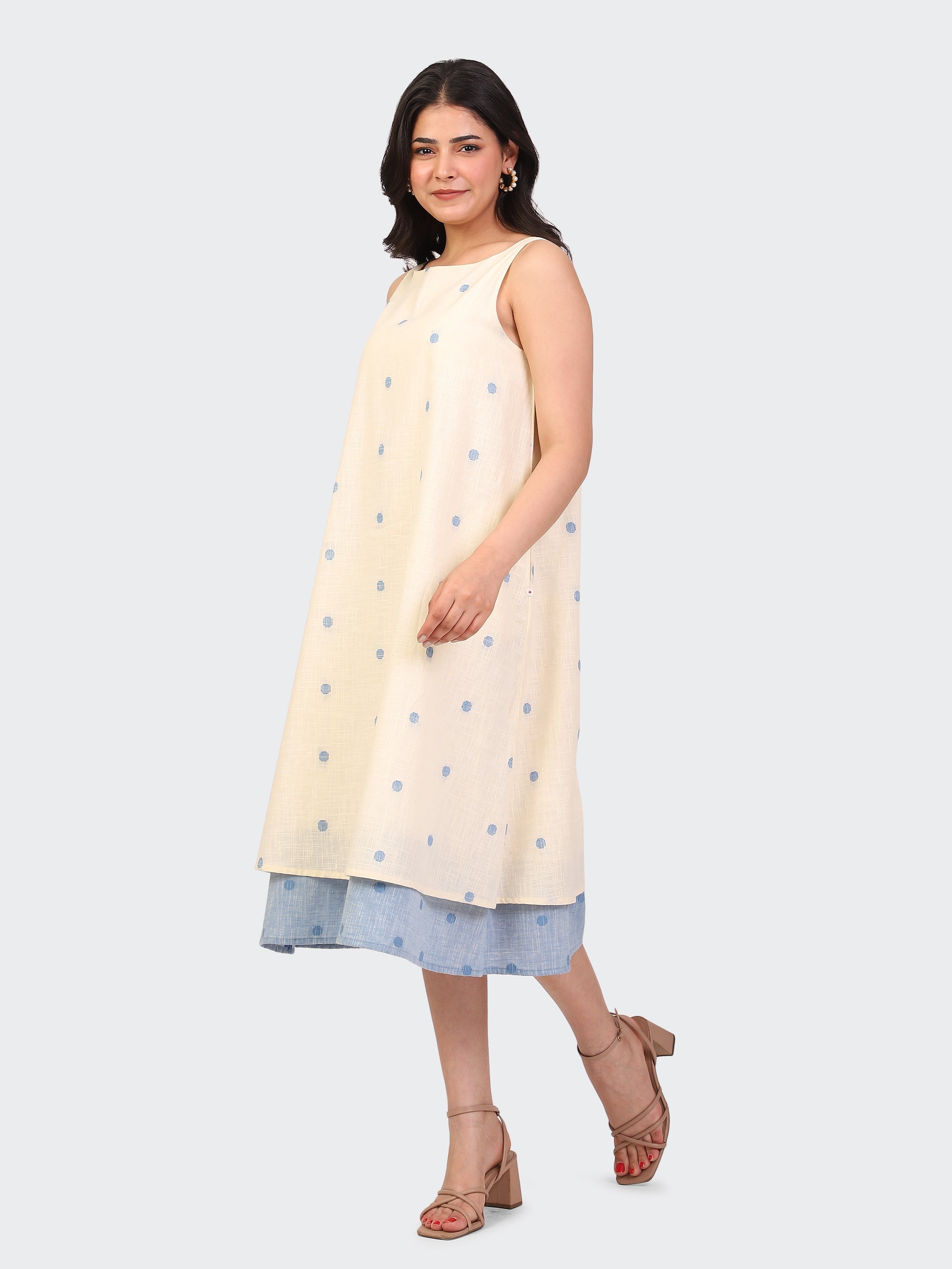 HANDLOOM COTTON DOUBLE-LAYER DRESS-OFF-WHITE
