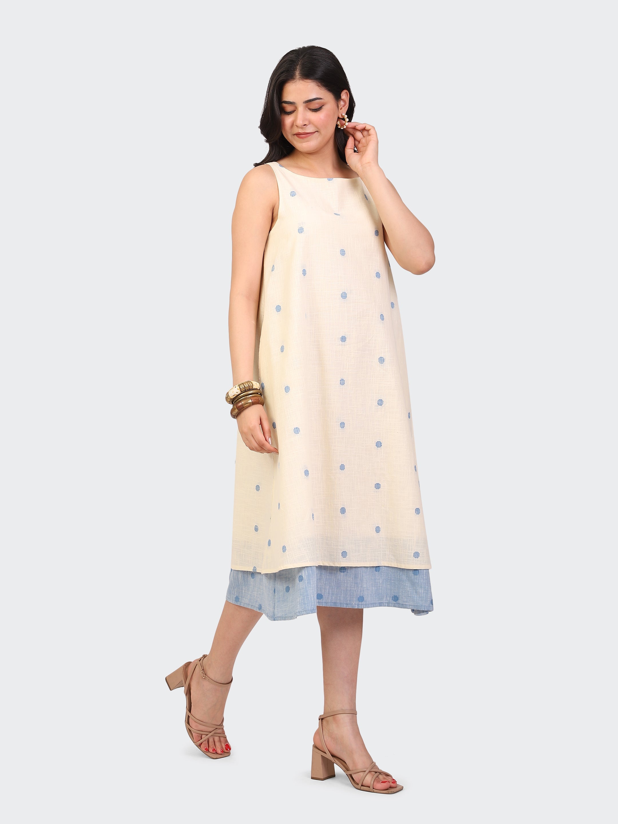 HANDLOOM COTTON DOUBLE-LAYER DRESS-OFF-WHITE