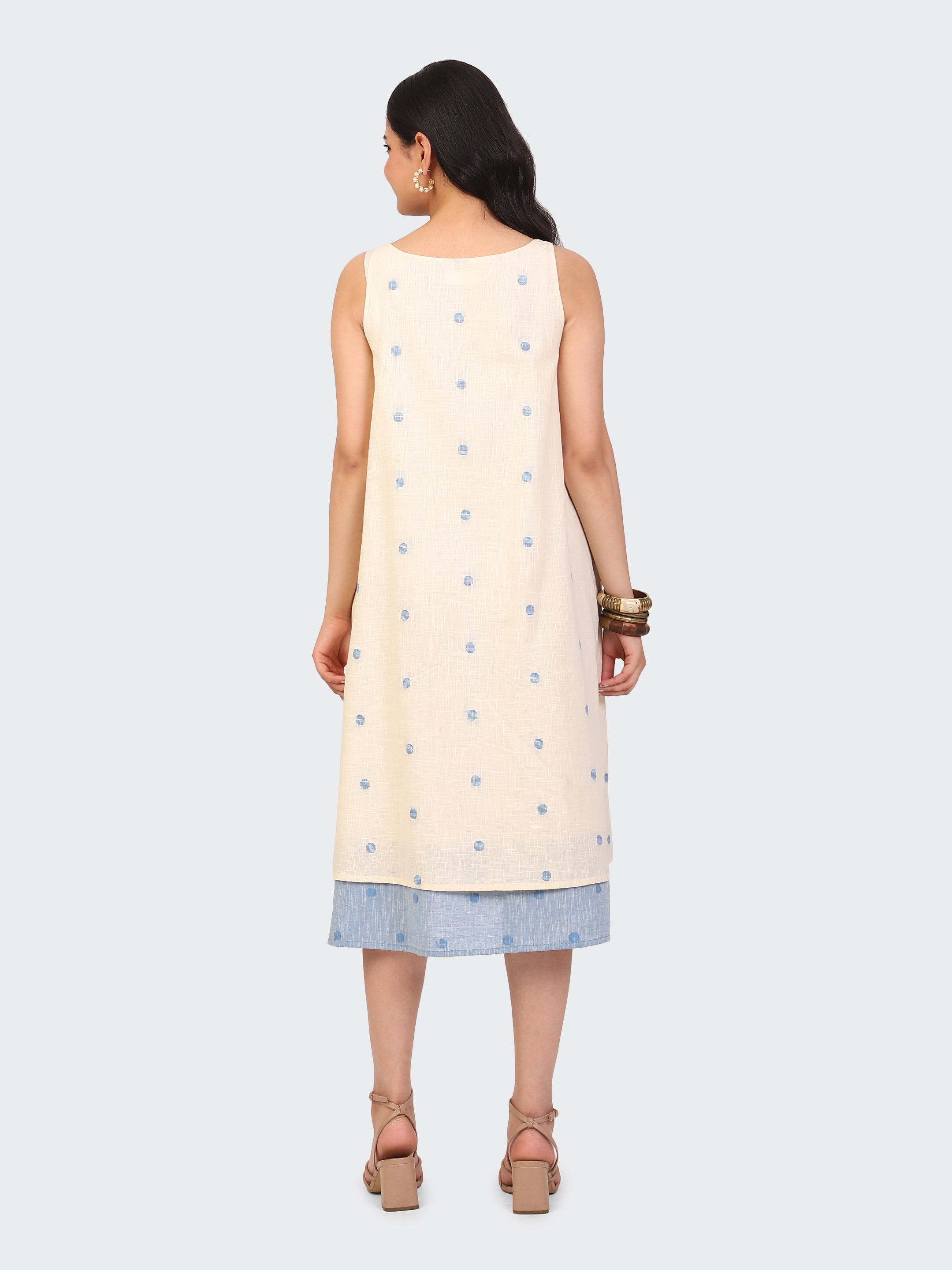 HANDLOOM COTTON DOUBLE-LAYER DRESS-OFF-WHITE