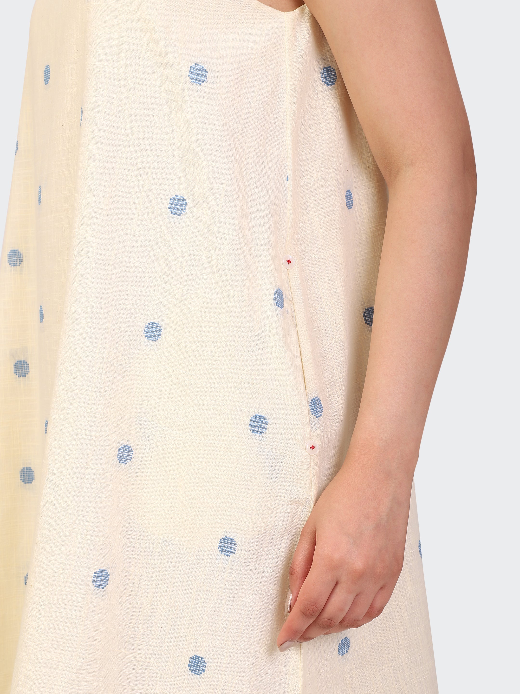 HANDLOOM COTTON DOUBLE-LAYER DRESS-OFF-WHITE