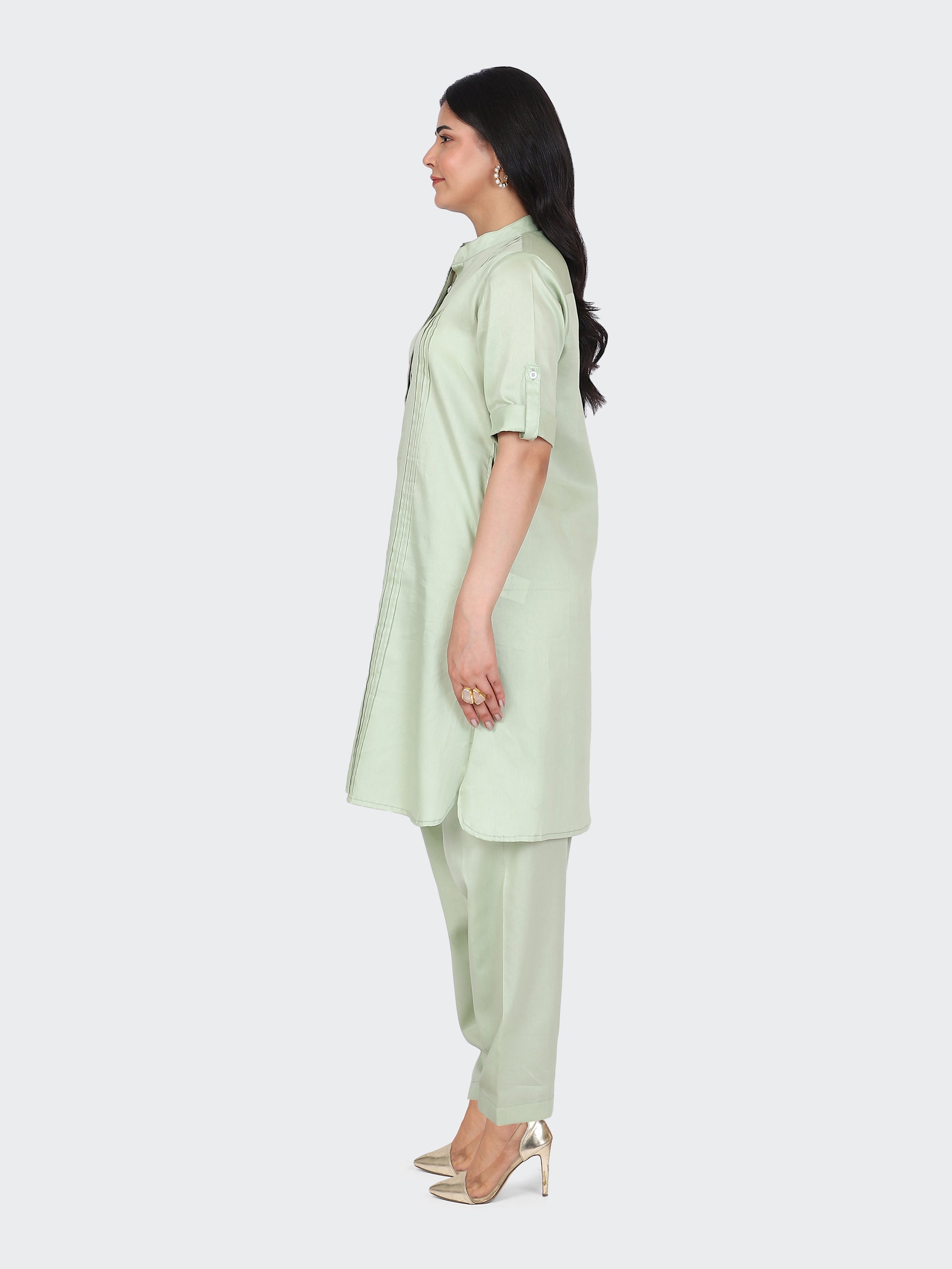 KURTA SET FEATURING FRONT EMBROIDERY AND  SALWAR-MINT