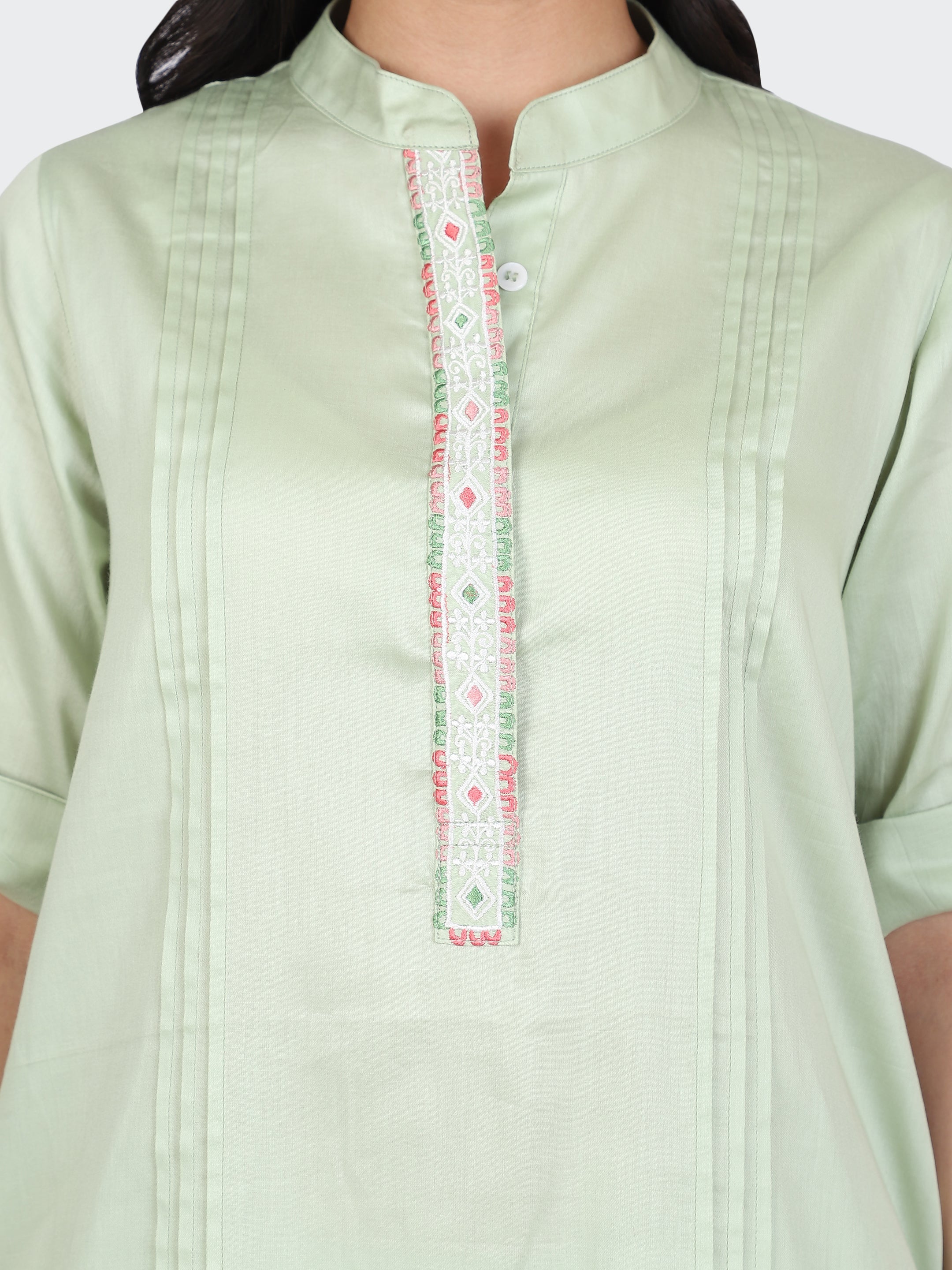 KURTA SET FEATURING FRONT EMBROIDERY AND  SALWAR-MINT