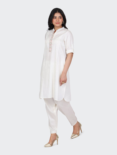 KURTA SET FEATURING FRONT EMBROIDERY AND SALWAR-CREAM