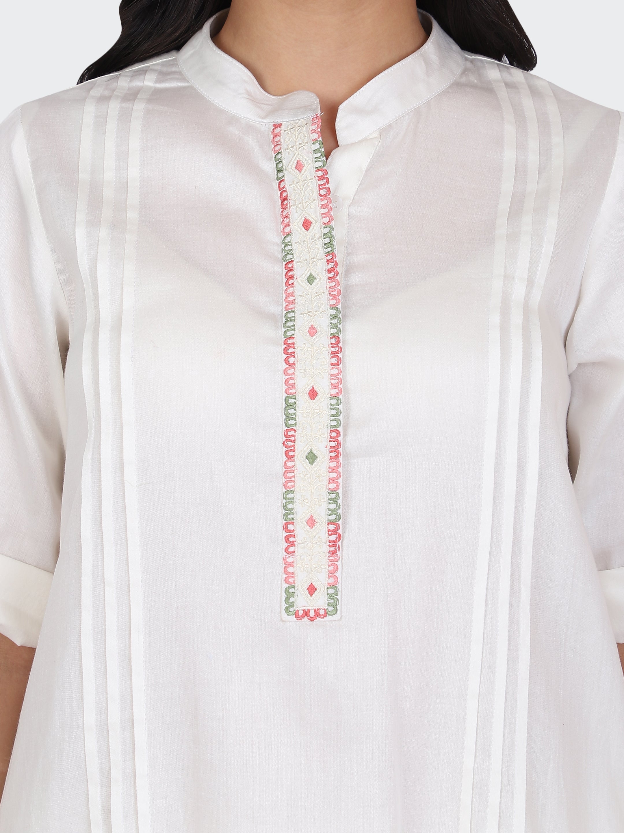 KURTA SET FEATURING FRONT EMBROIDERY AND SALWAR-CREAM