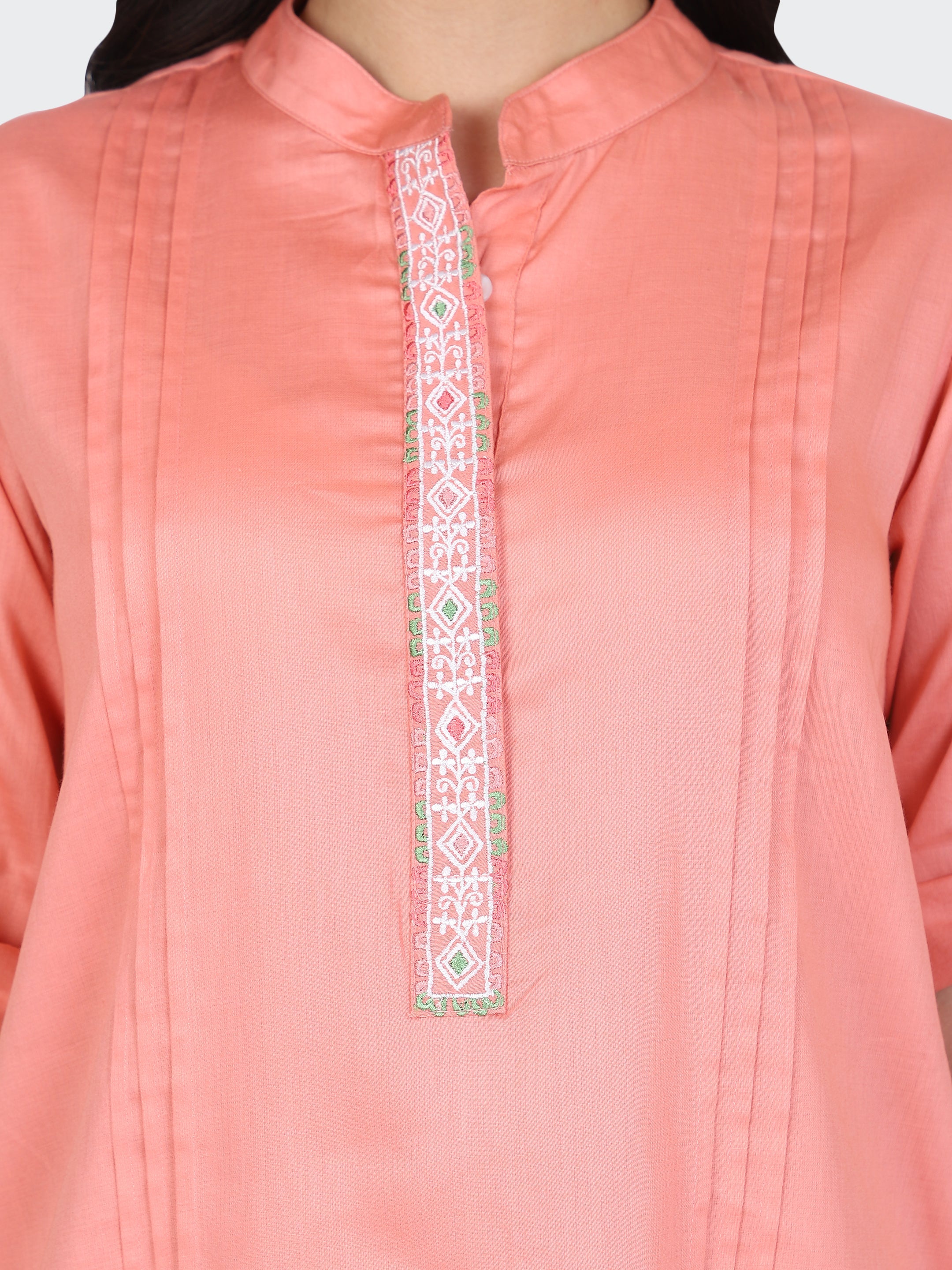 KURTA SET FEATURING FRONT EMBROIDERY AND SALWAR-PEACH