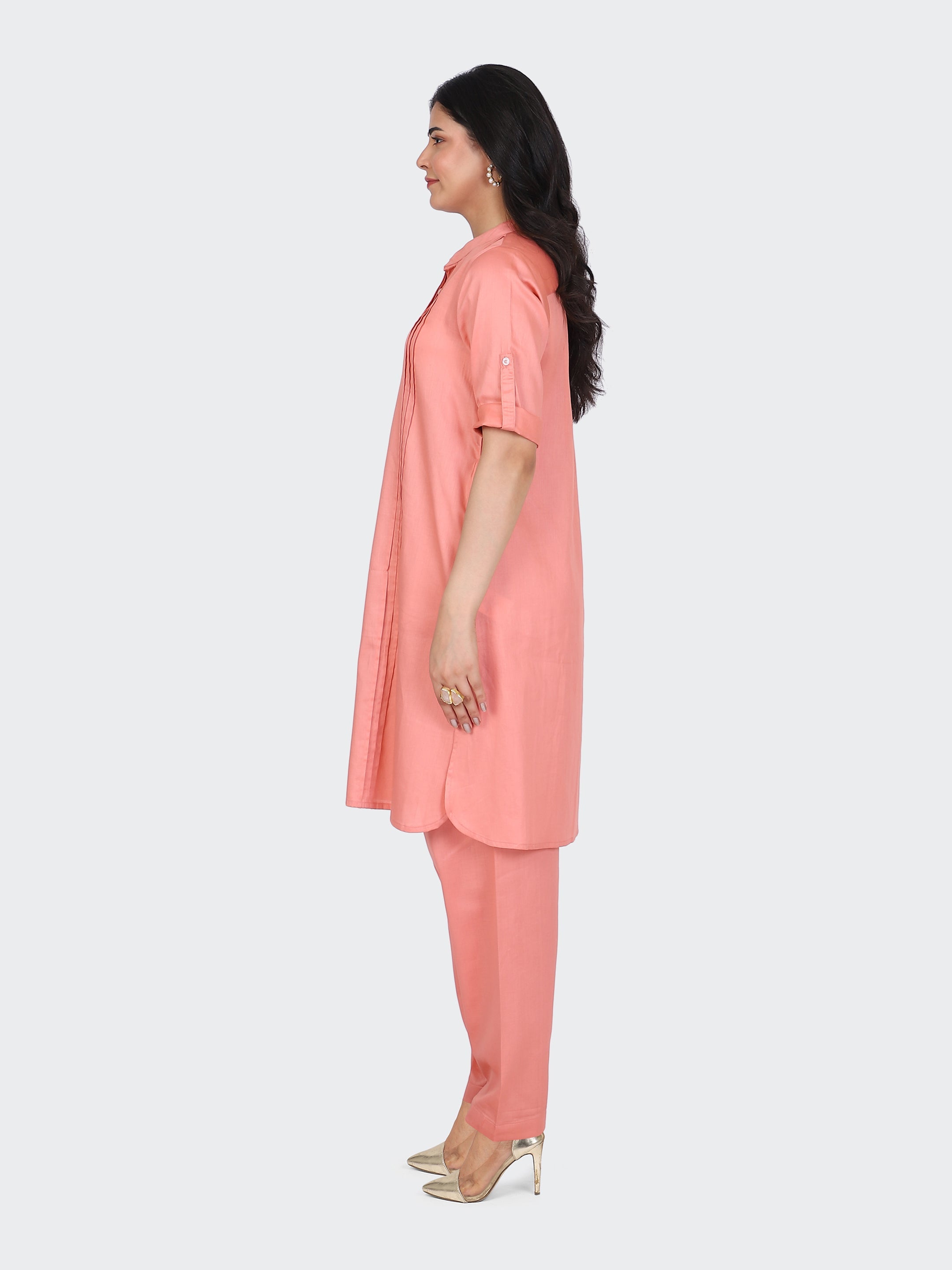 KURTA SET FEATURING FRONT EMBROIDERY AND SALWAR-PEACH